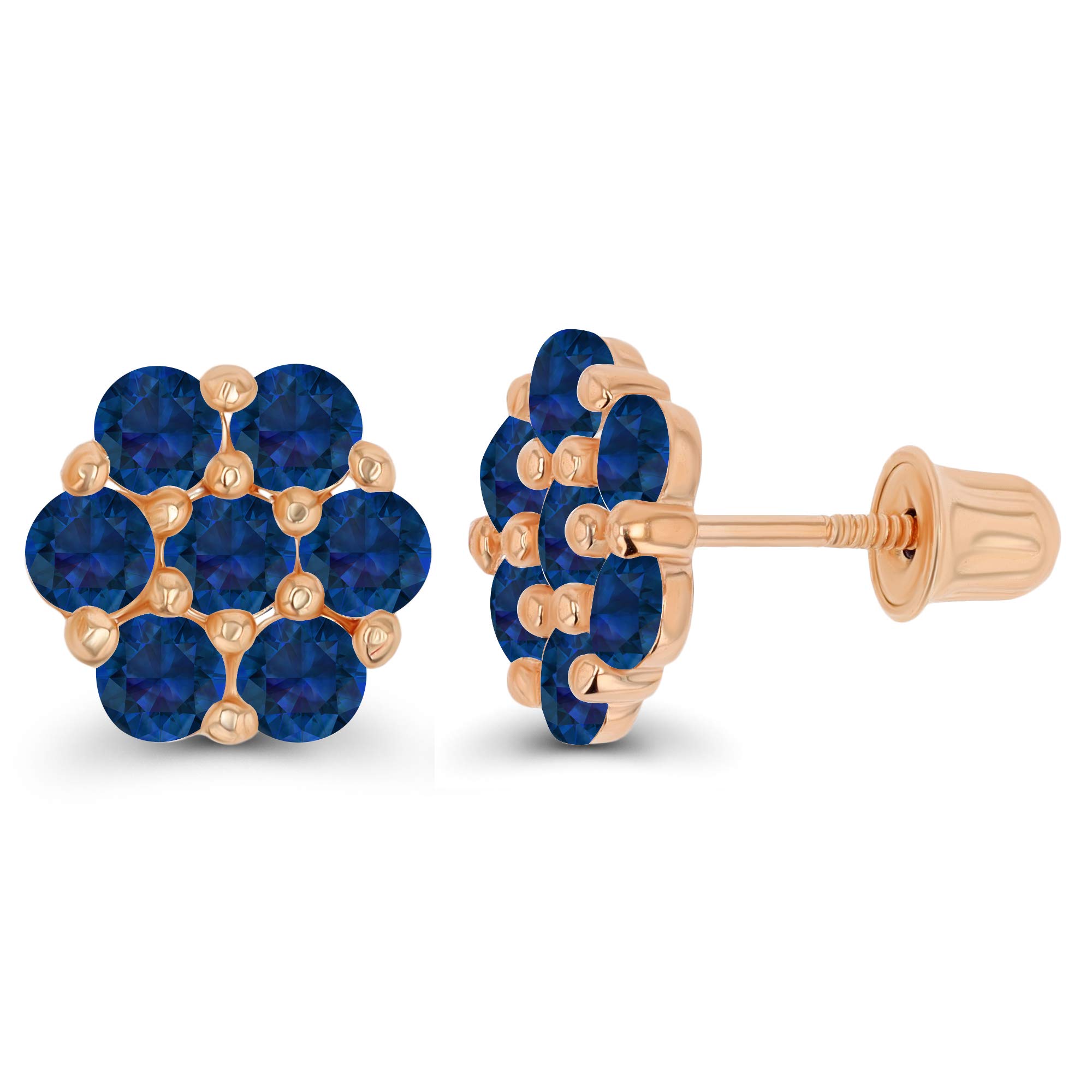 14K Gold 8mm Cluster Natural Birthstone Flower Screwback Stud Earrings for Women | 2.50mm Round Birthstone | 14K Gold Cluster Screwback Earrings | Perfect for Birthdays, Anniversaries & Special Occasions