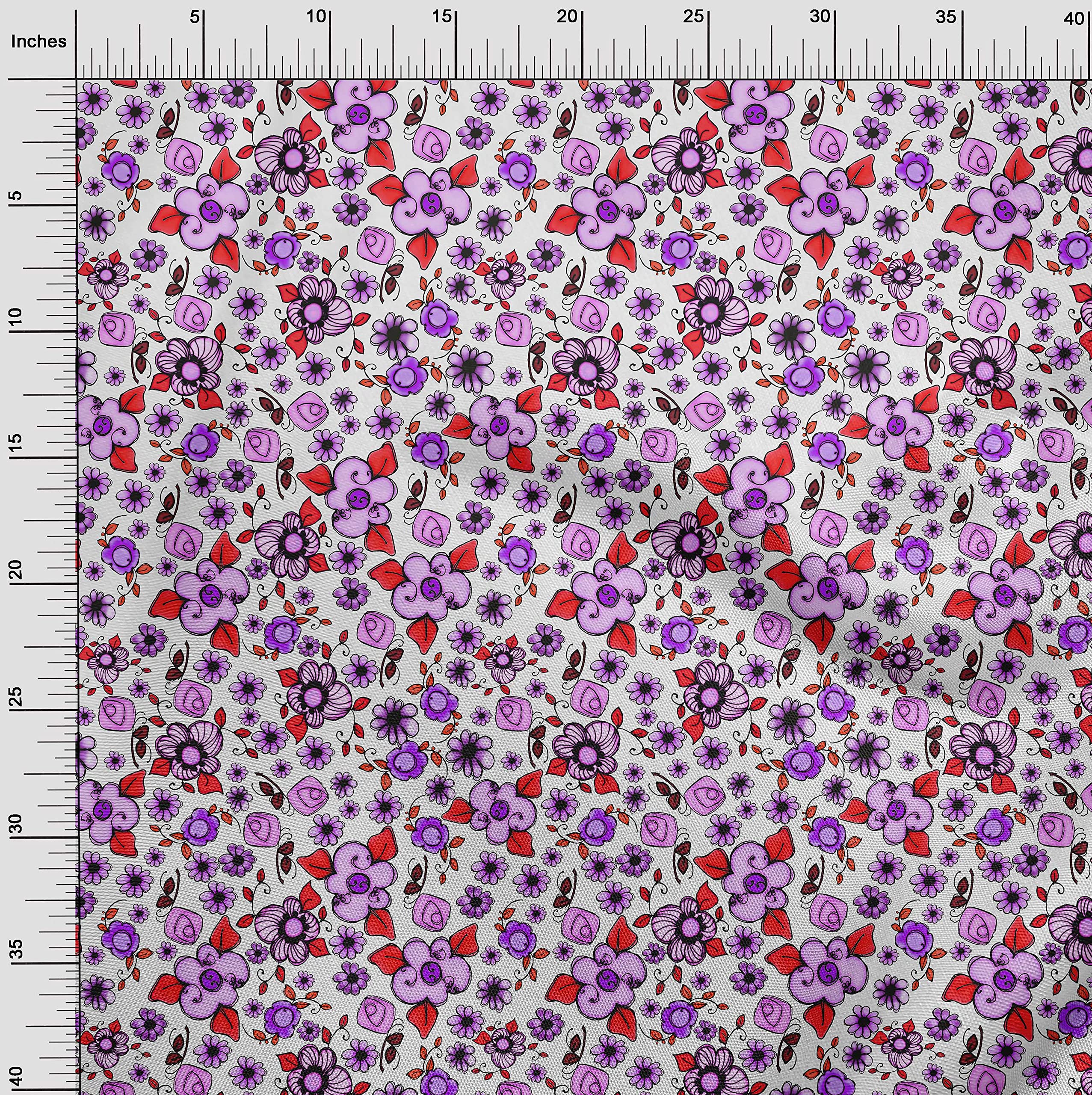 oneOone Polyester Spandex Amethyst Floral Print Fabric - 56 Inch Wide Sewing Material for Dresses, Curtains & DIY Crafts | Premium Stretch Fabric by The Yard