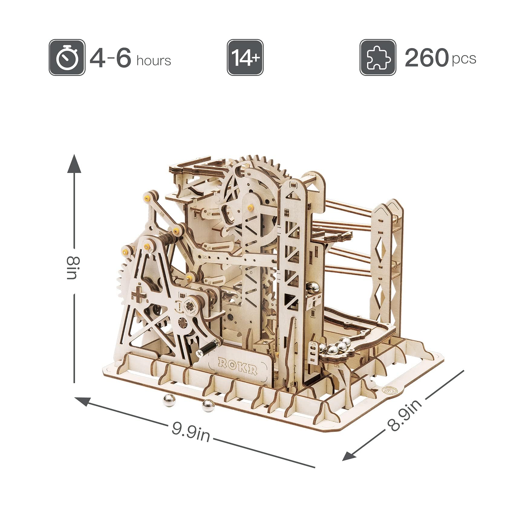 ROKR 3D Wooden Puzzle Marble Run Set - DIY Mechanical Model Building Kit for Adults & Teens, STEM Educational Roller Coaster Toy Gift for Boys Girls (Marble Channel) - Fun Home Office Decor & Stress Relief Activity