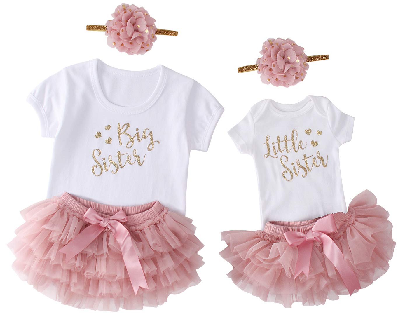3pcs Newborn & Toddler Matching Outfits - Big Sister Little Sister Set for Baby Girl Homecoming & Family Photos