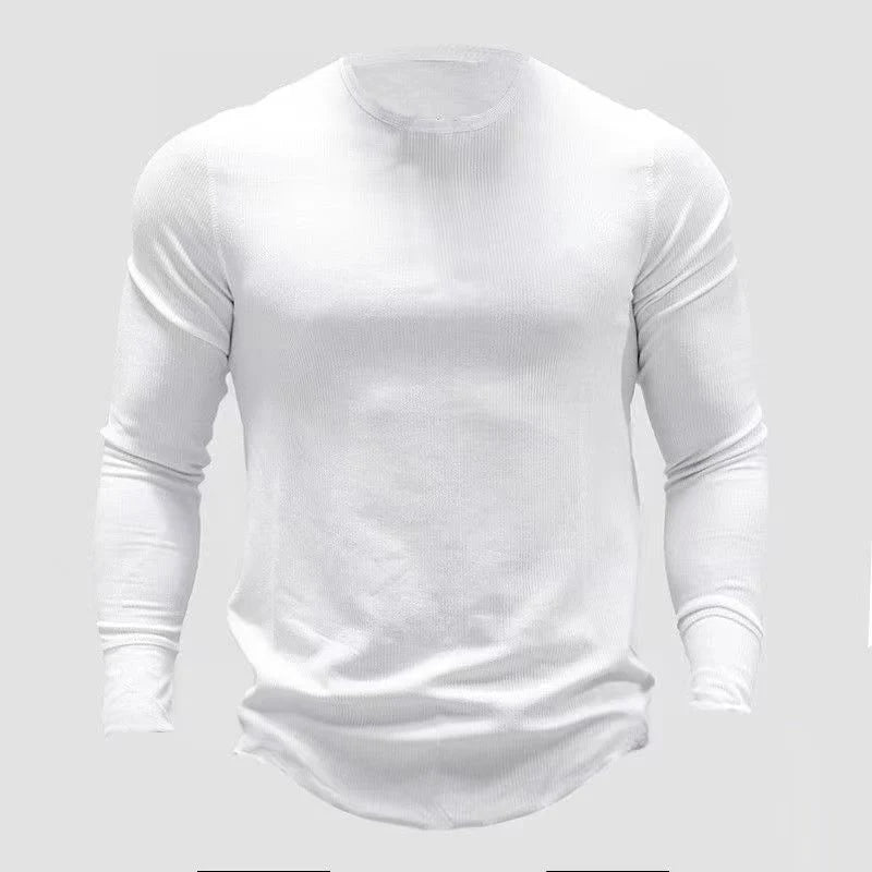 Men's Solid Color Round Neck Long Sleeve T-Shirt - Minimalist Casual Pullover Tee for Gym, Workout & Everyday Wear | Autumn Collection
