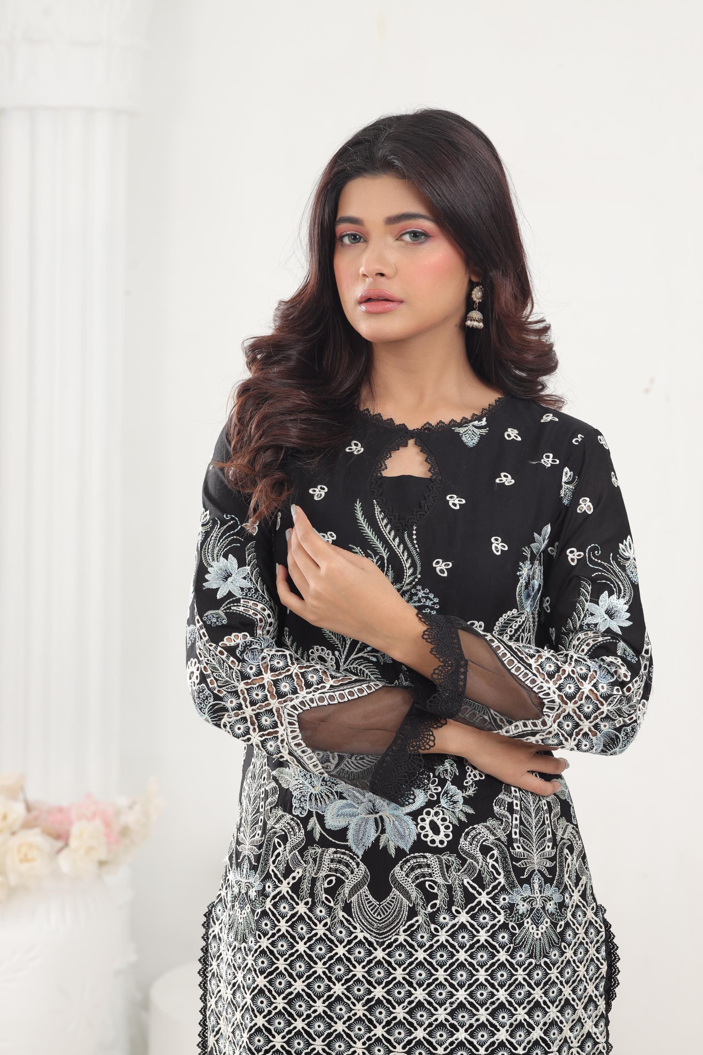 Premium Afrozeh Chikankari Embroidered Lawn Dress - Elegant Hand-Stitched Pakistani Formal Wear for Weddings, Parties & Special Occasions
