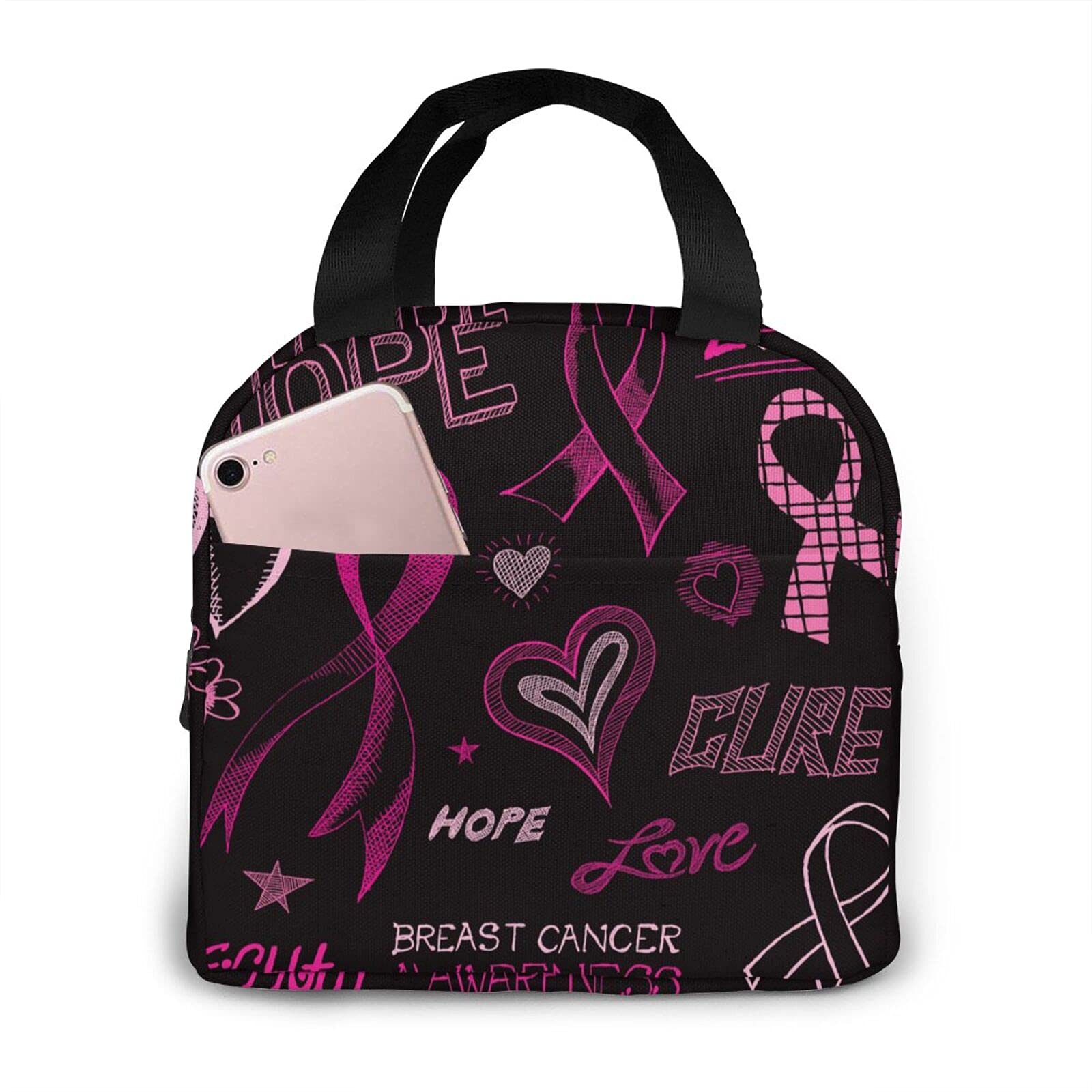 Pink Breast Cancer Awareness Lunch Tote Bag - Insulated for Work, School & Travel