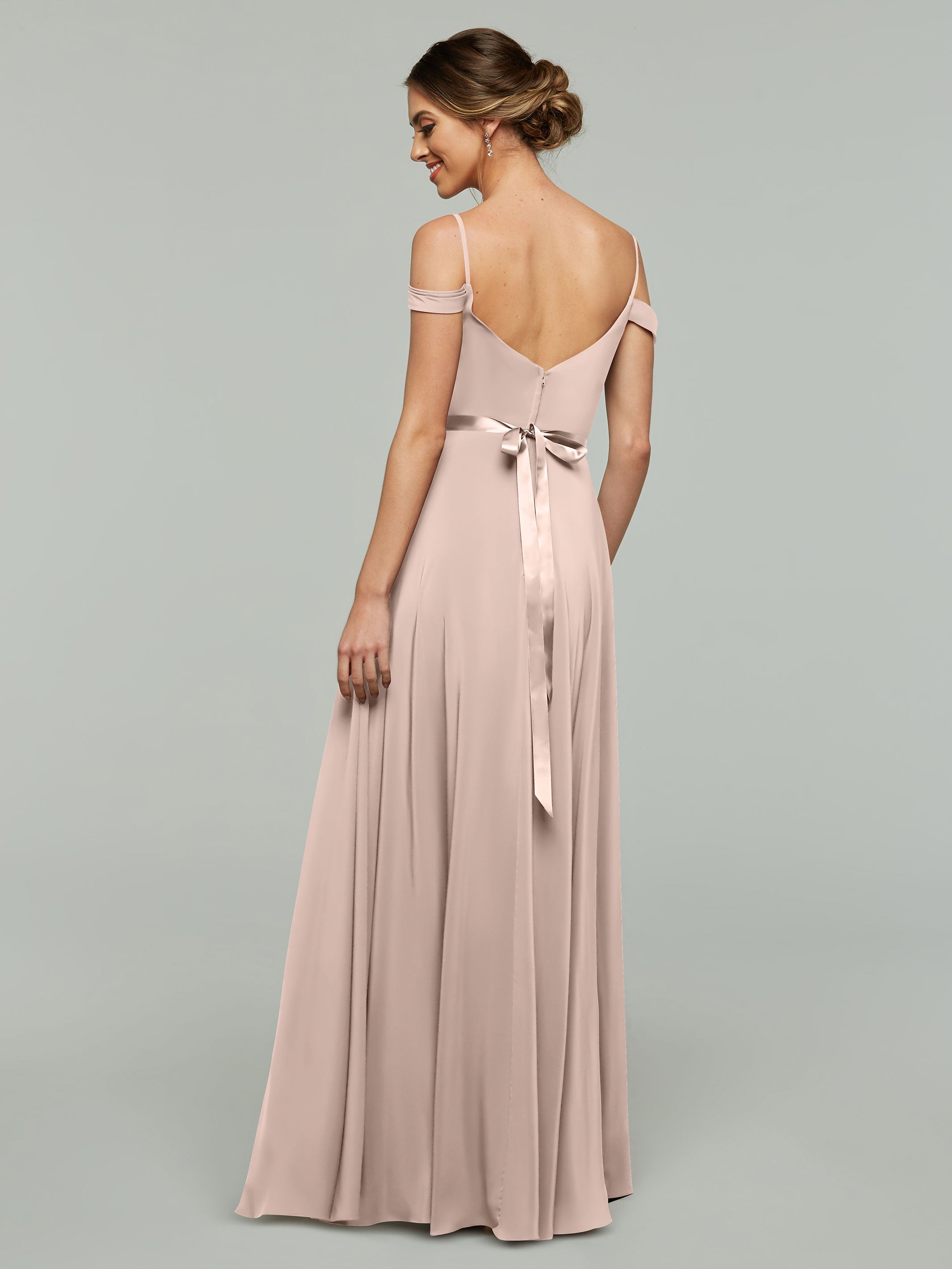 Elegant 80106 Off-The-Shoulder Stretch Chiffon A-Line Bridesmaid Dress with Sash - Perfect for Weddings, Formal Events & Special Occasions