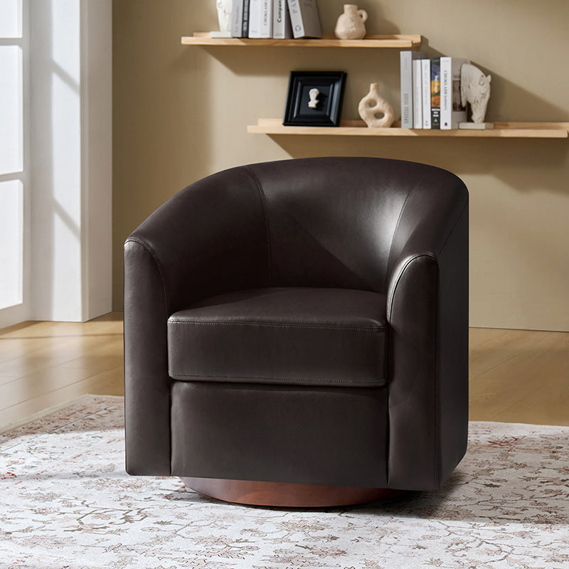 360 Degree Swivel Barrel Faux Leather Chair - Modern Accent Chair for Living Room, Office & Lounge - Comfortable PU Leather Recliner with Smooth Rotation