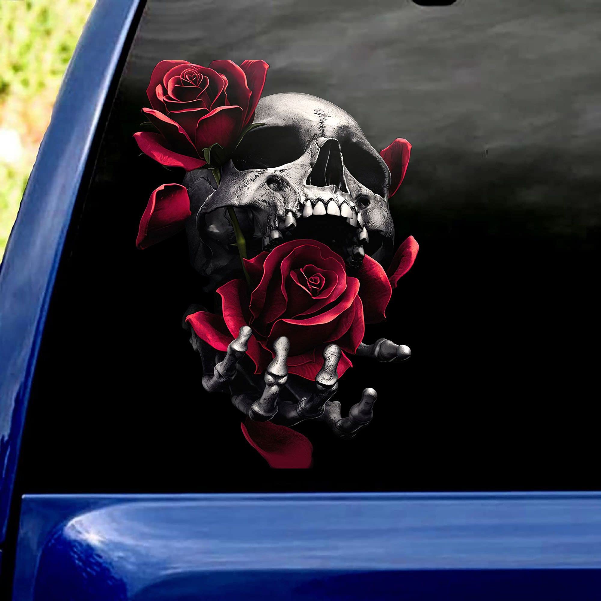 Red Skull Rose Car Decals - Premium Vinyl Bumper Stickers for Car Window, Side & Rear - Durable Skull & Flower Decals for Cars & Trucks - Perfect for Customizing Vehicles & Expressing Your Style