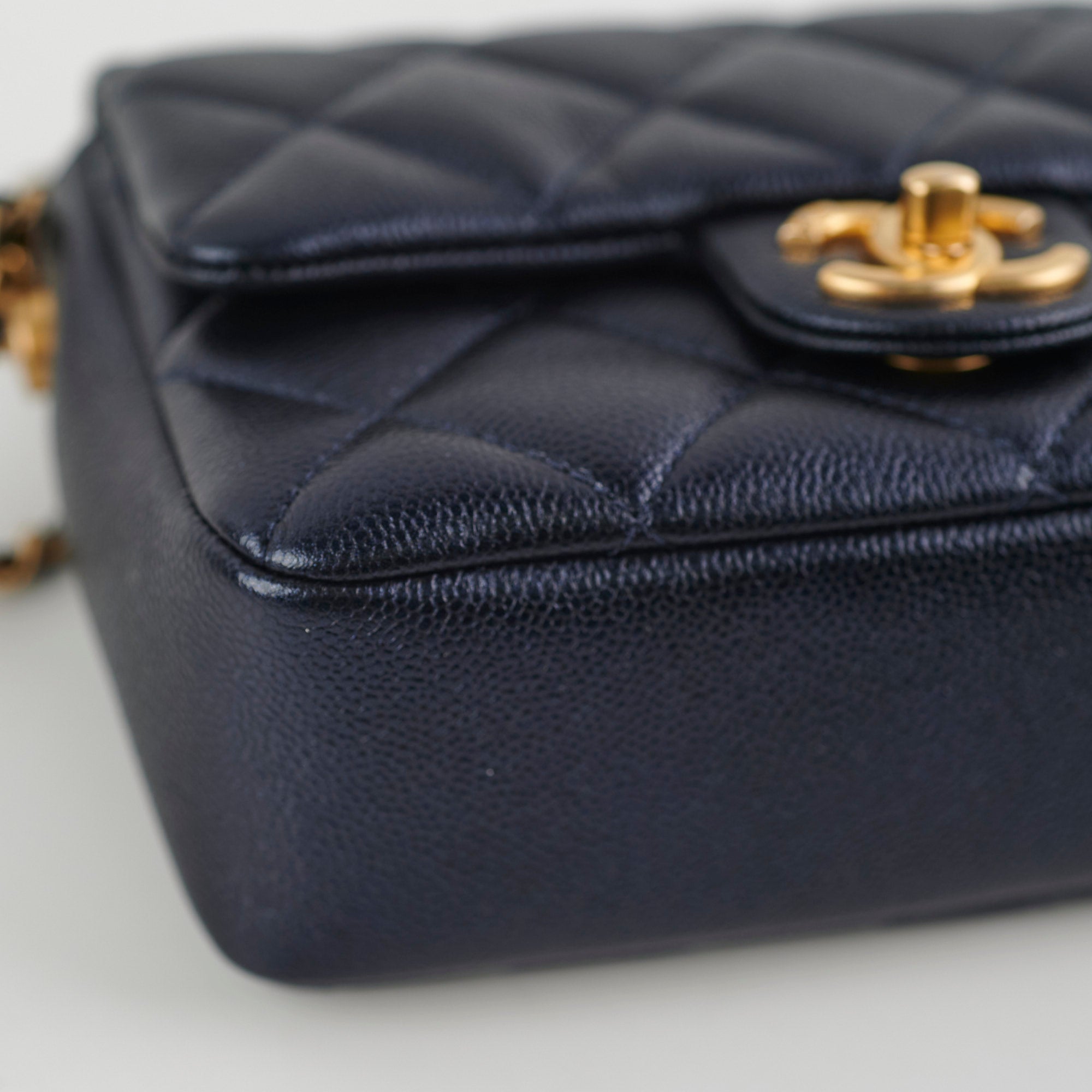 Chanel Perfect Mini Classic Flap Bag Iridescent Navy Blue Leather Crossbody Purse for Women | Luxury Evening Party & Date Night Accessory