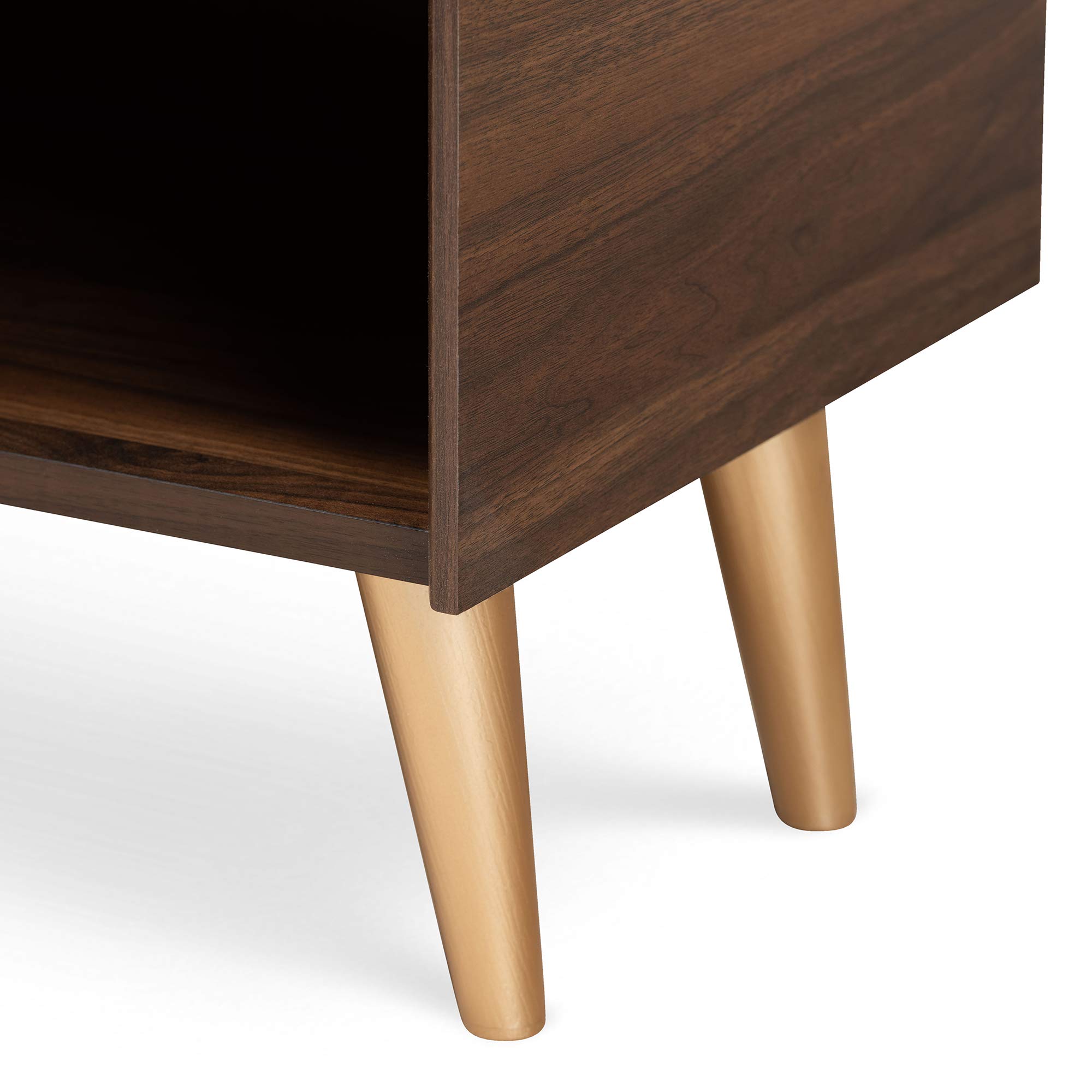 Baxton Studio Landen Mid-Century Modern Shoe Storage Cabinet - 2-Door Entryway Organizer in Walnut Brown & Gold Finish | Perfect for Small Spaces, Hallways & Closets