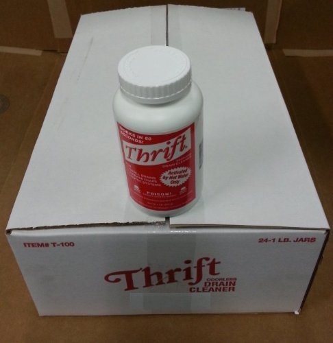 Thrift T-100 Alkaline Drain Cleaner - 24 Pack of 1Lb Granular Drain Opener for Kitchen Sink, Shower & Bathtub Clogs - Powerful Pipe Maintenance Solution