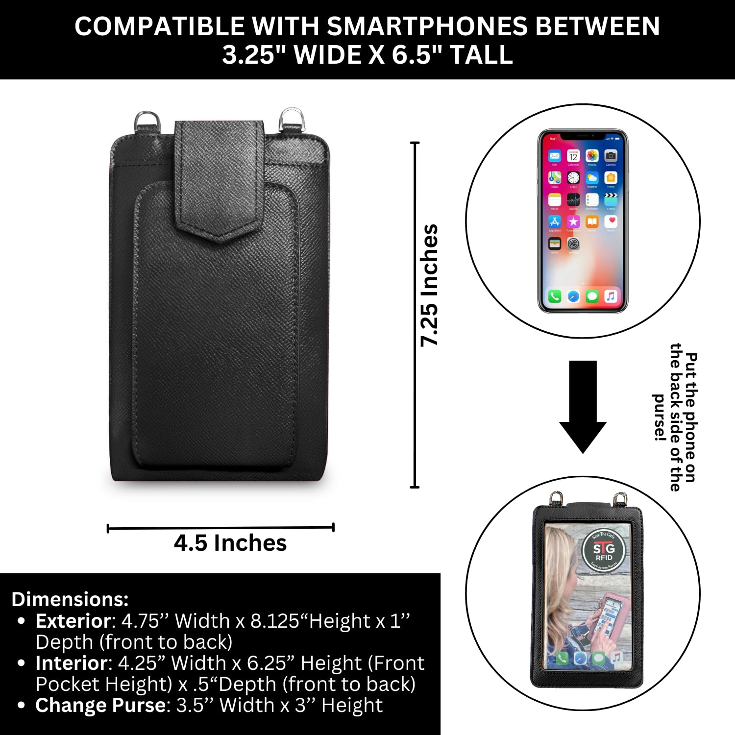 Women's Crossbody Phone Purse with Touch Screen Access & Zippered Pouch - Stylish Black Phone Sling Bag for iPhone, Samsung & Smartphones - Perfect for Shopping, Travel & Everyday Use