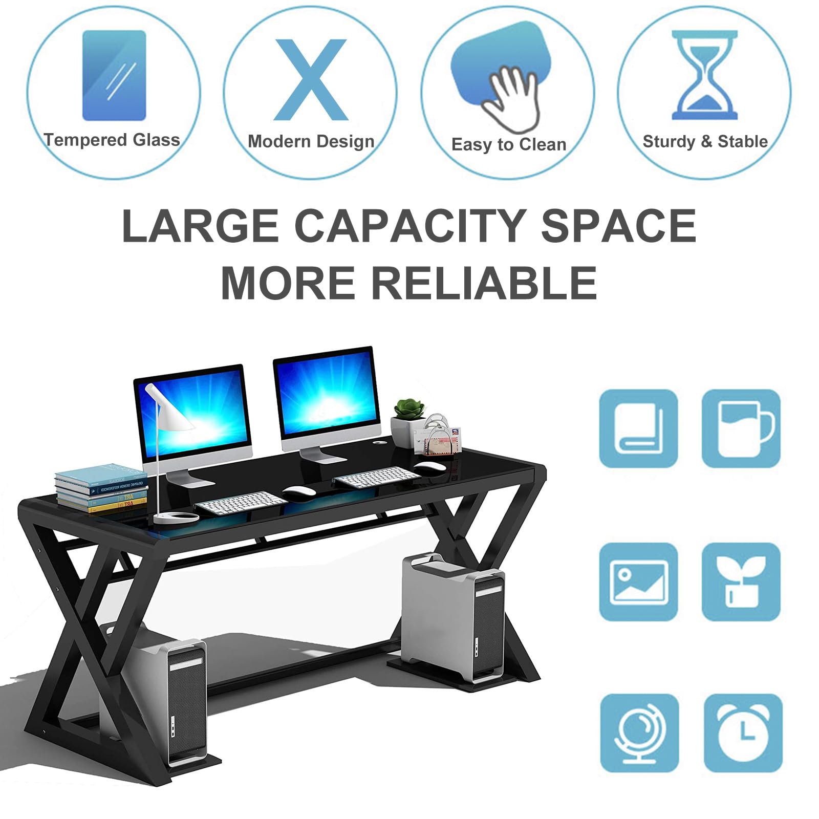 Modern Glass Top X-Frame Computer Desk - 55.1