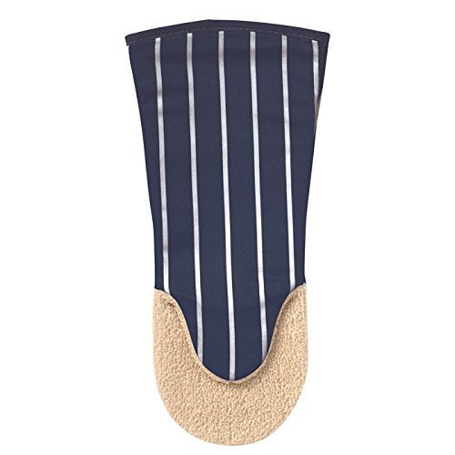 Premium Butcher Stripe Kitchen Gauntlet Oven Mitt - 38cm Navy Blue Heat-Resistant Glove for Baking, Grilling & Cooking - Professional Chef & Home Kitchen Essential