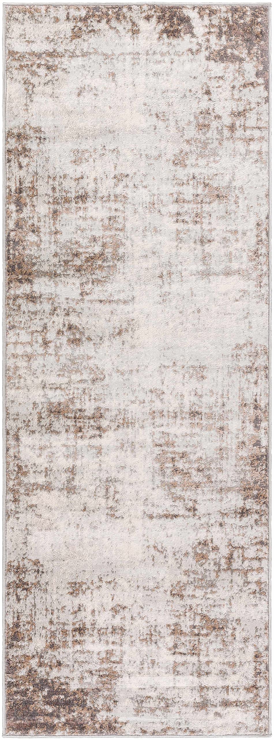 Modern Bohemian Abstract Area Rug - Hauteloom Gerona Neutral Distressed Carpet in Beige, Cream, Brown & Gray - 6'7