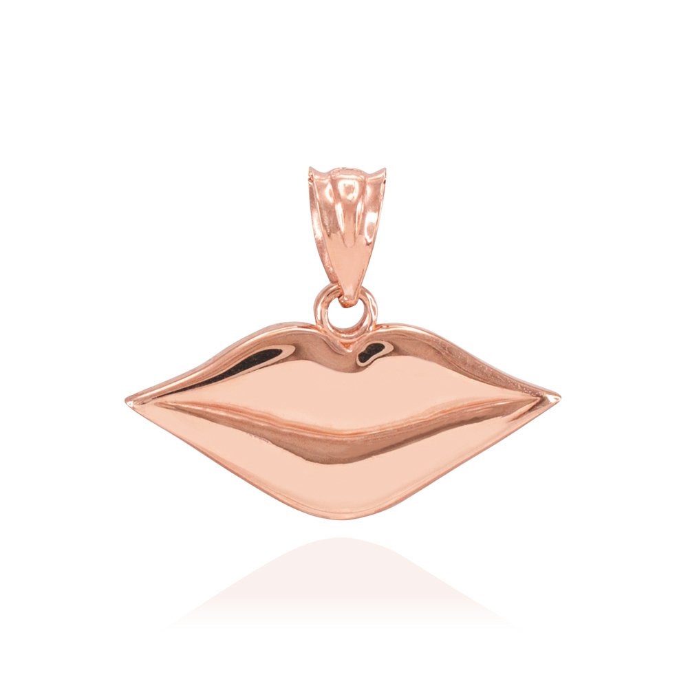 10k Rose Gold Lips Charm Pendant - High Polish Jewelry for Women, Gift for Her - Perfect for Valentine's Day, Anniversary & Special Occasions