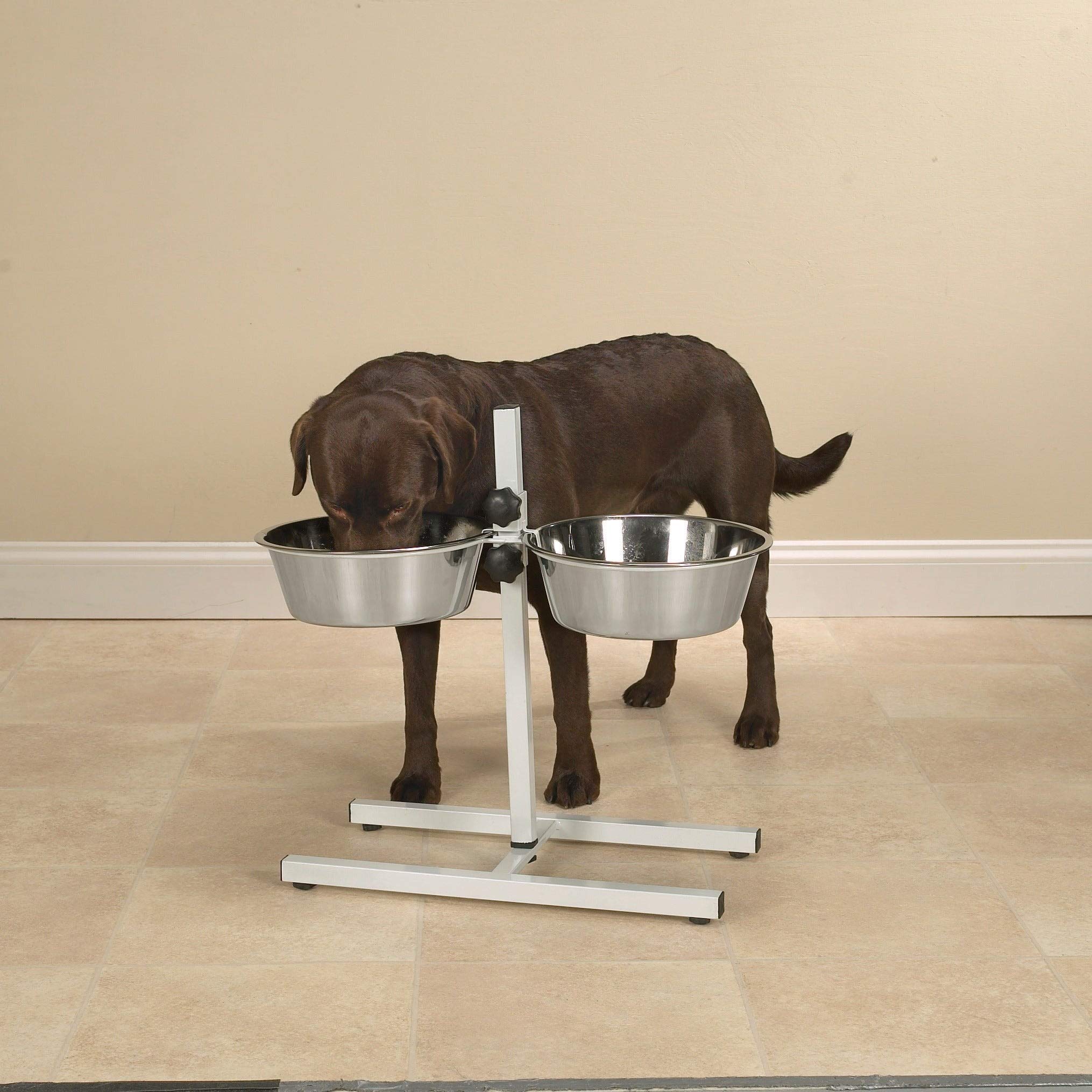 Proselect Stainless Steel Adjustable Height Dog Bowls - 2 Pack Non-Slip Pet Food & Water Dishes for Small Medium Large Dogs - Perfect for Indoor, Outdoor & Travel Use