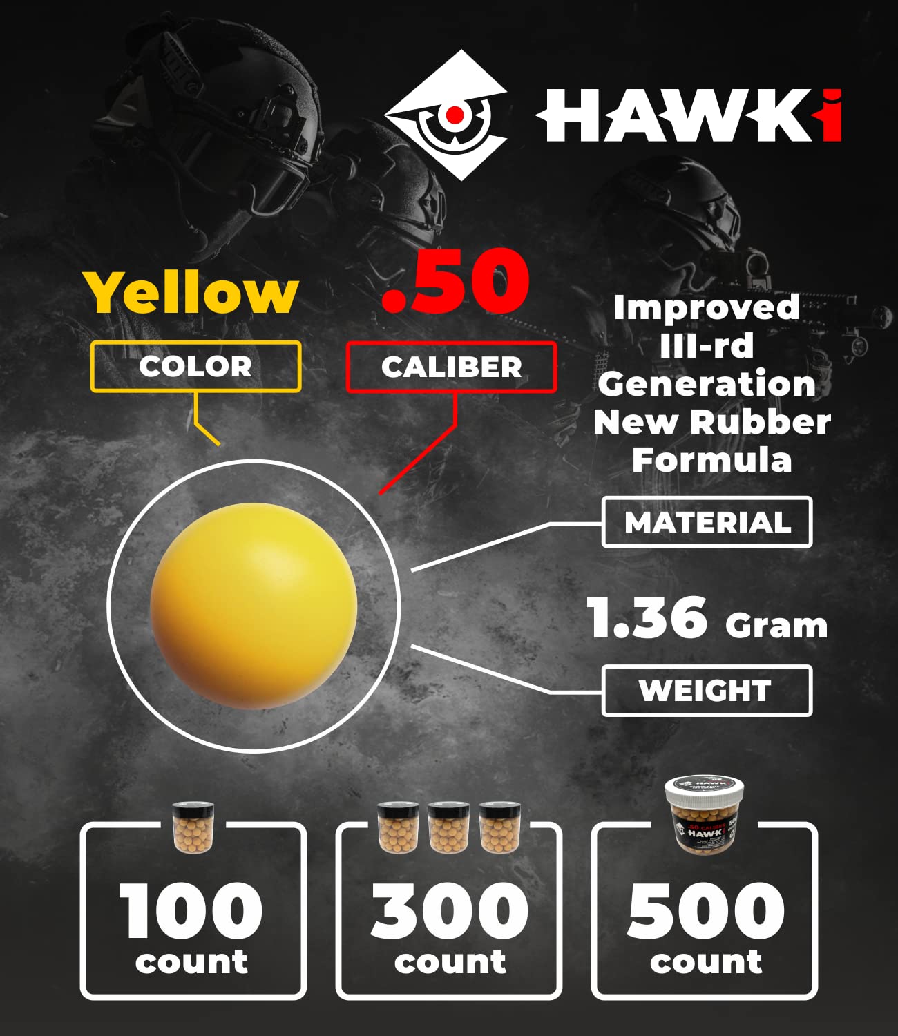 Hawki .50 & .43 Caliber Reusable Rubber Training Balls - Less Lethal Ammo for Paintball Guns | Perfect for Target Practice, Force-on-Force Drills & Tactical Training