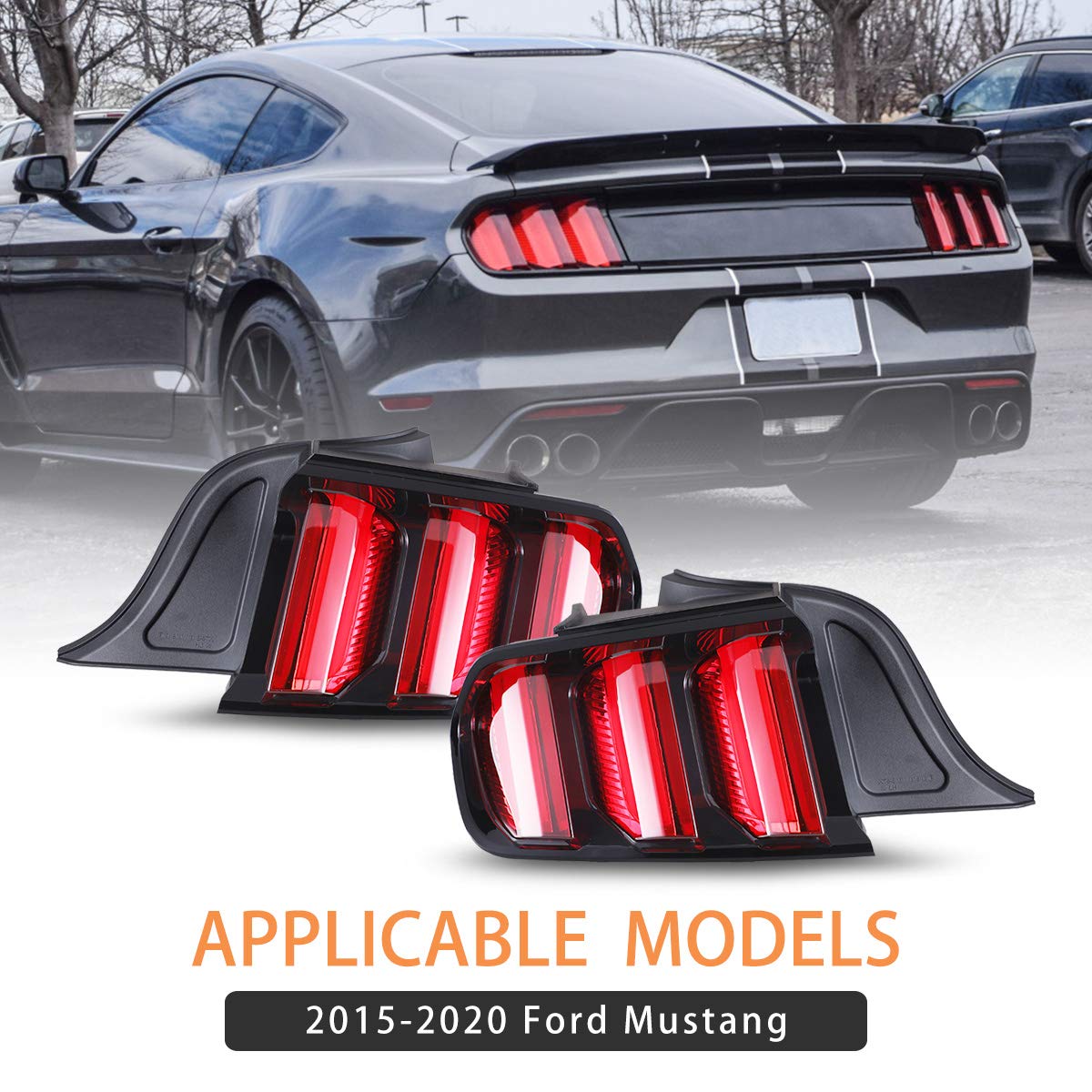 AUTOWIKI LED Tail Lights for 2015-2020 Ford Mustang (US Model) - Red Rear Lamps with Sequential Turn Signals - 2PCS - Perfect for Night Driving & Car Customization