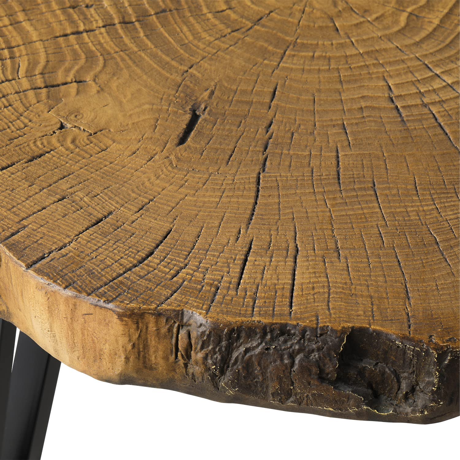 Outdoor Coffee Table - Round Faux Wood Side Table with Oak Finish & Triangular Metal Base - Lightweight End Table for Living Room, Bedroom, Balcony (31.5