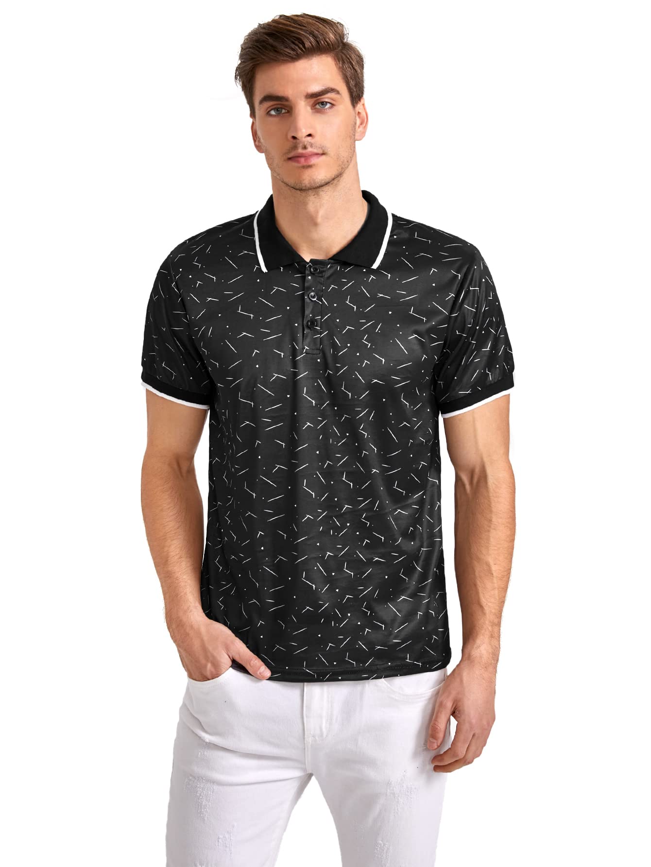 WDIRARA Men's Short Sleeve Polo Shirts - Color Block Design with Antler Embroidery - Breathable Work Shirts for Men in Blue, Red & White - Perfect for Office, Golf & Casual Wear