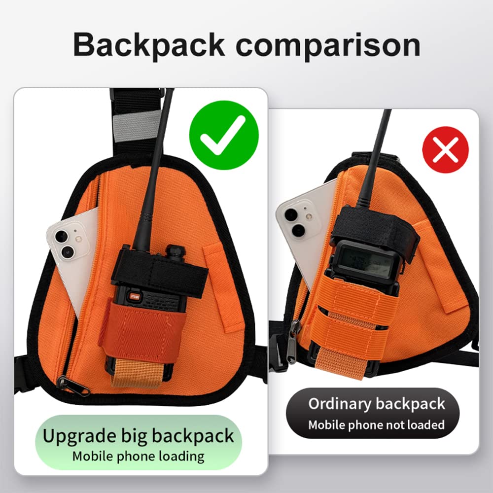 LSENG Adjustable Radio Chest Harness & Shoulder Holster - Compatible with Motorola, BAOFENG Walkie Talkies - Orange Two-Way Radio Pouch for Outdoor, Hiking, Construction & Security Work