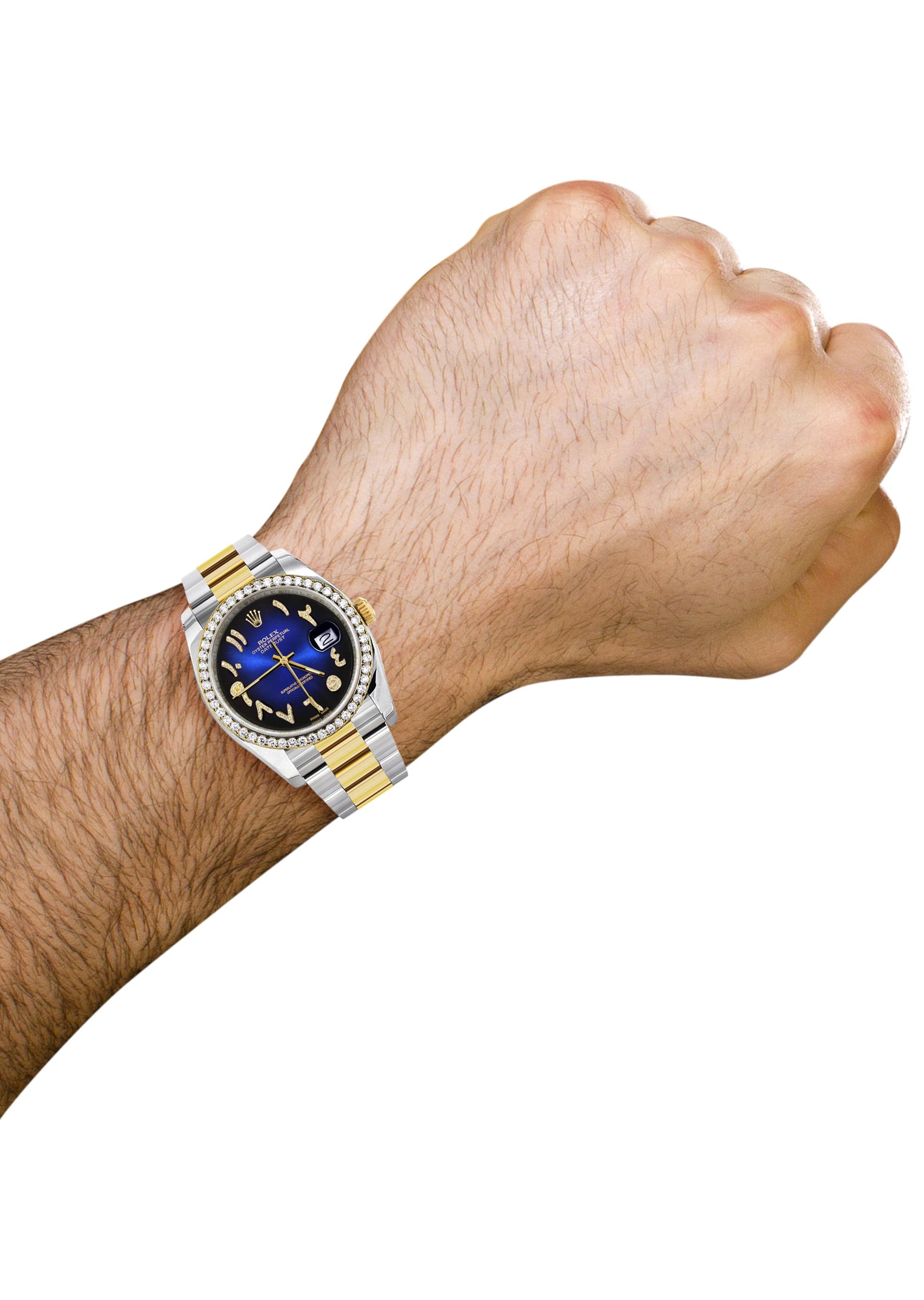 Rolex Datejust 36mm Men's Watch - 18K Gold & Stainless Steel, Blue Black Arabic Diamond Dial, Oyster Bracelet - Luxury Dress Watch for Business & Formal Occasions
