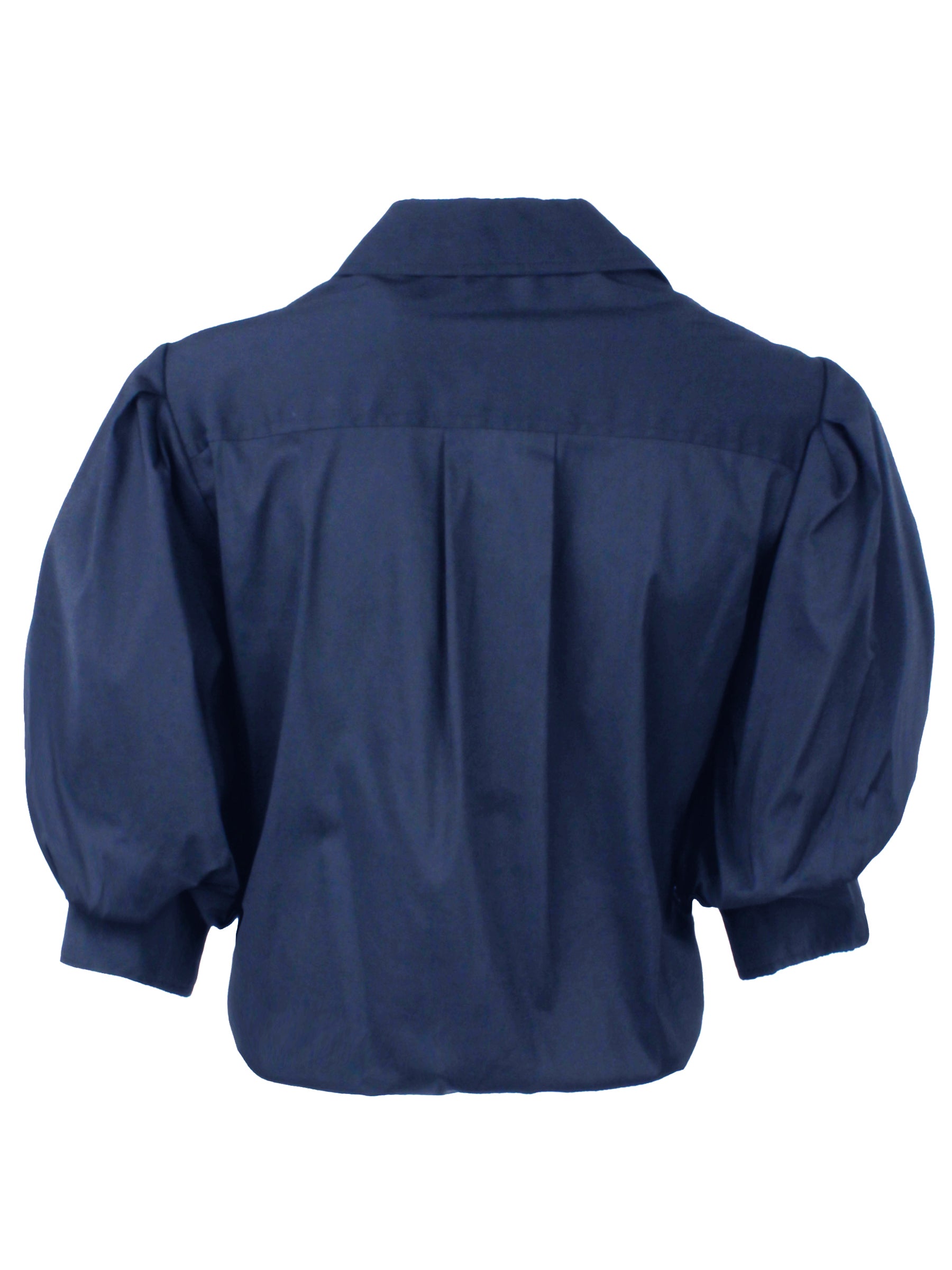 Bomba Women's Navy Blue Short Sleeve Poplin Twist Hem Blouse - Casual Office Wear & Summer Outfits