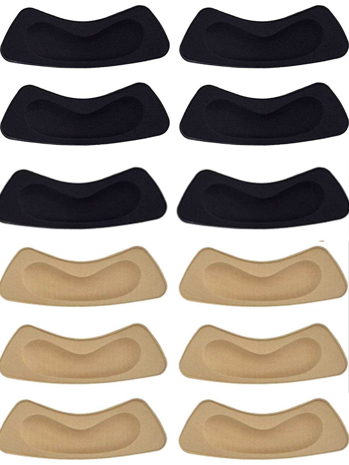 Premium Heel Cushion Pads - 6 Pairs Self-Adhesive Shoe Insoles for Women, Non-Slip Heel Liners & Grips (10.5 x 3.5cm) - Black & Khaki - Foot Pain Relief for High Heels, Work Shoes & Daily Comfort