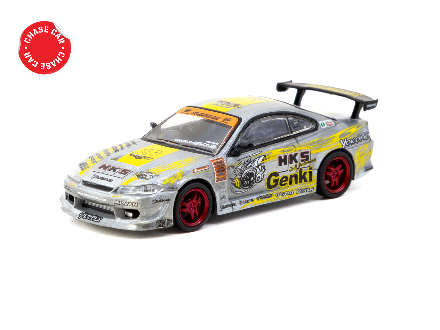 Tarmac Works 1/64 HKS Hiper Silvia RS 2 Chrome Red Diecast Model Car - Tokyo Auto Salon 2025 Special Edition - GLOBAL64 Collectible for Car Enthusiasts & Display Showcase