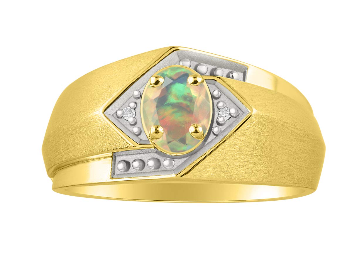 Rylos Men's Yellow Gold Plated Silver Ring with 6x4mm Oval Gemstone & Genuine Diamonds - Birthstone Rings for Men in Sizes 8-13 | Elegant Jewelry for Weddings, Anniversaries & Gifts