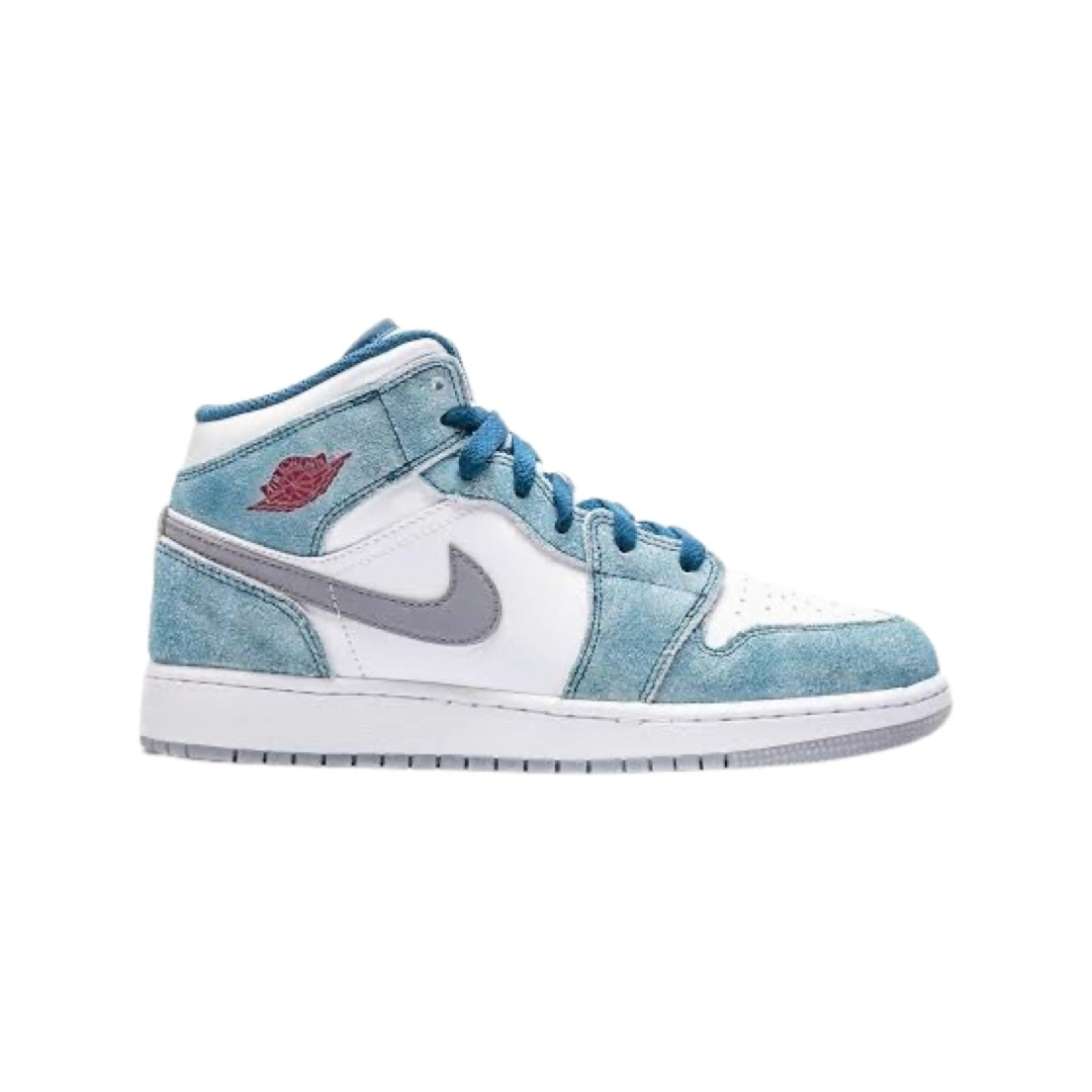 Air Jordan 1 Mid GS Sneakers - French Blue, University Red & White Basketball Shoes for Women & Girls - Perfect for Casual Wear, Sports & Street Fashion