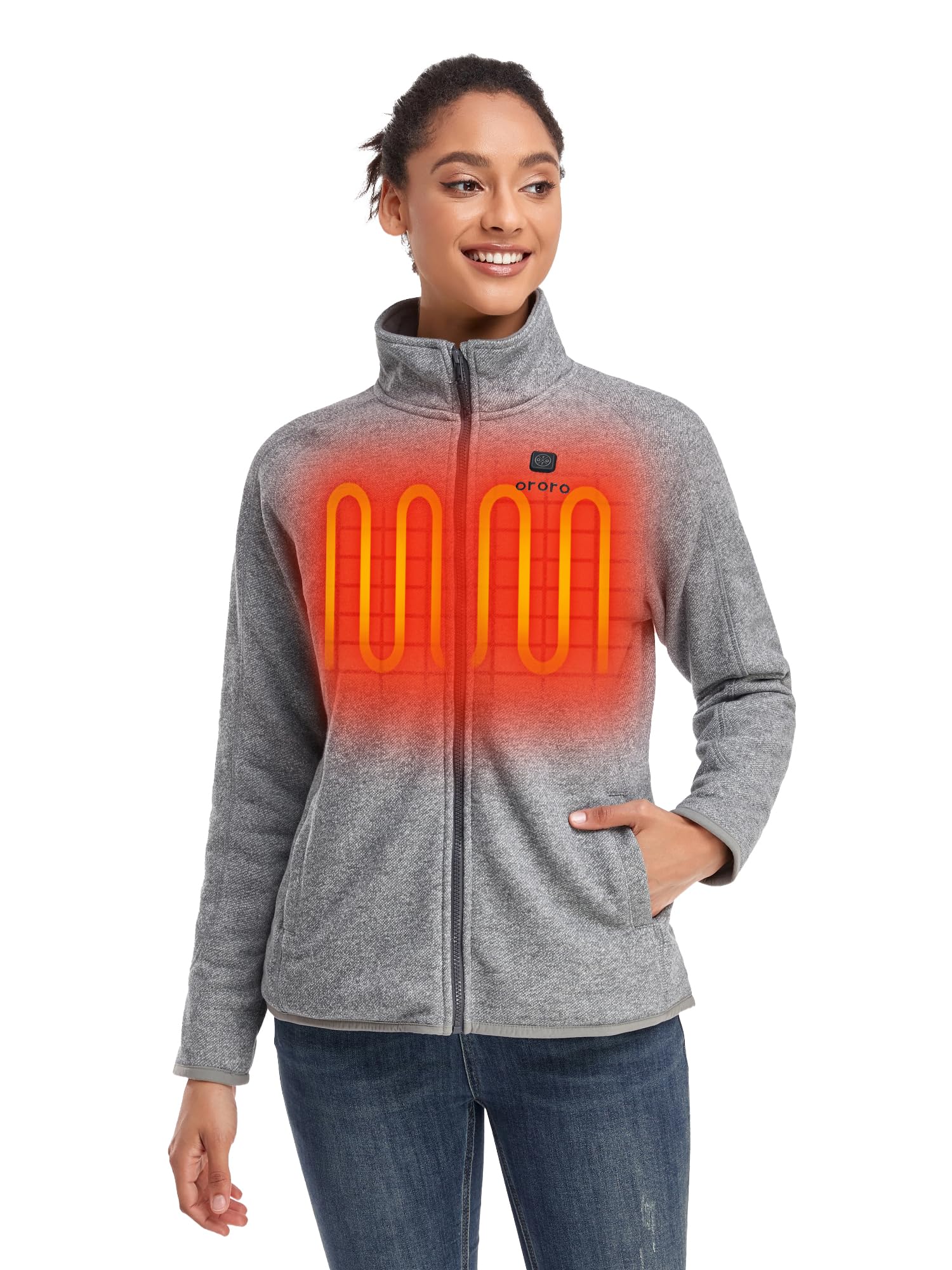 ORORO Women's Heated Fleece Jacket with Rechargeable Battery - Soft Winter Heated Coat for Outdoor Activities, Camping & Cold Weather (Charger Not Included)