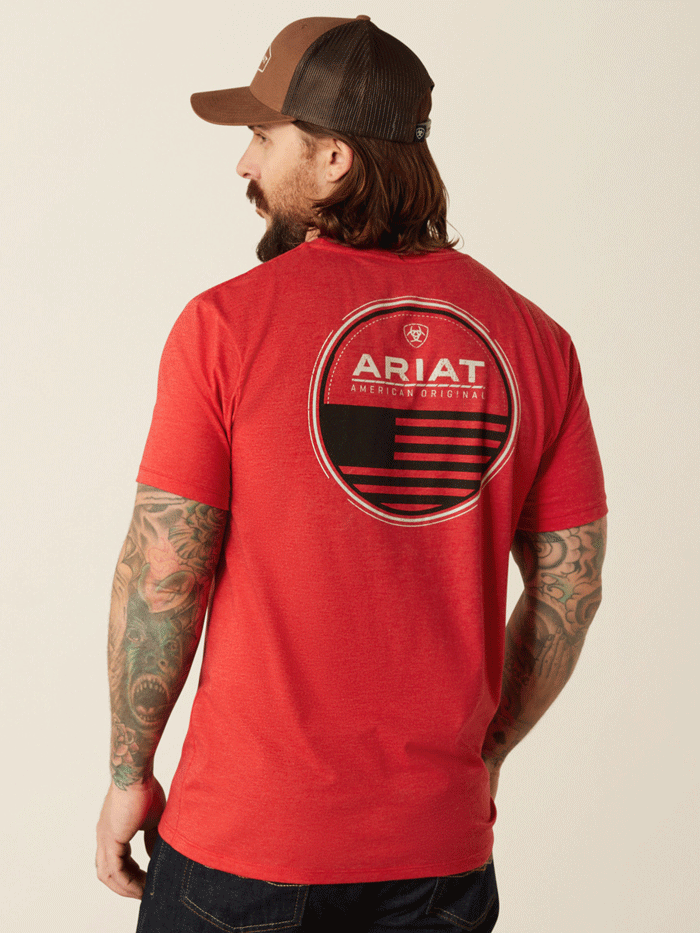 Ariat Men's Original Flag Scope T-Shirt - Red Heather - Comfortable Cotton Tee for Casual Wear & Outdoor Activities