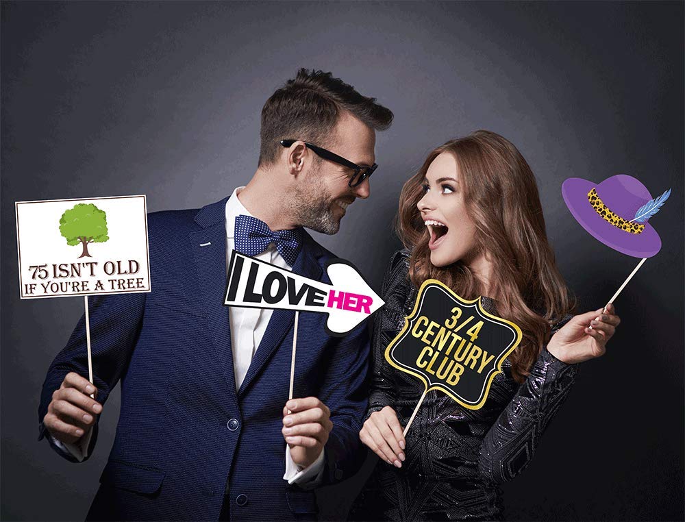 75th Birthday Photo Booth Props Kit - 40-Piece Set for 75 Year Old Birthday Party Decorations, Favors & Supplies | Perfect for Milestone Celebrations, Senior Parties & Golden Anniversary Events