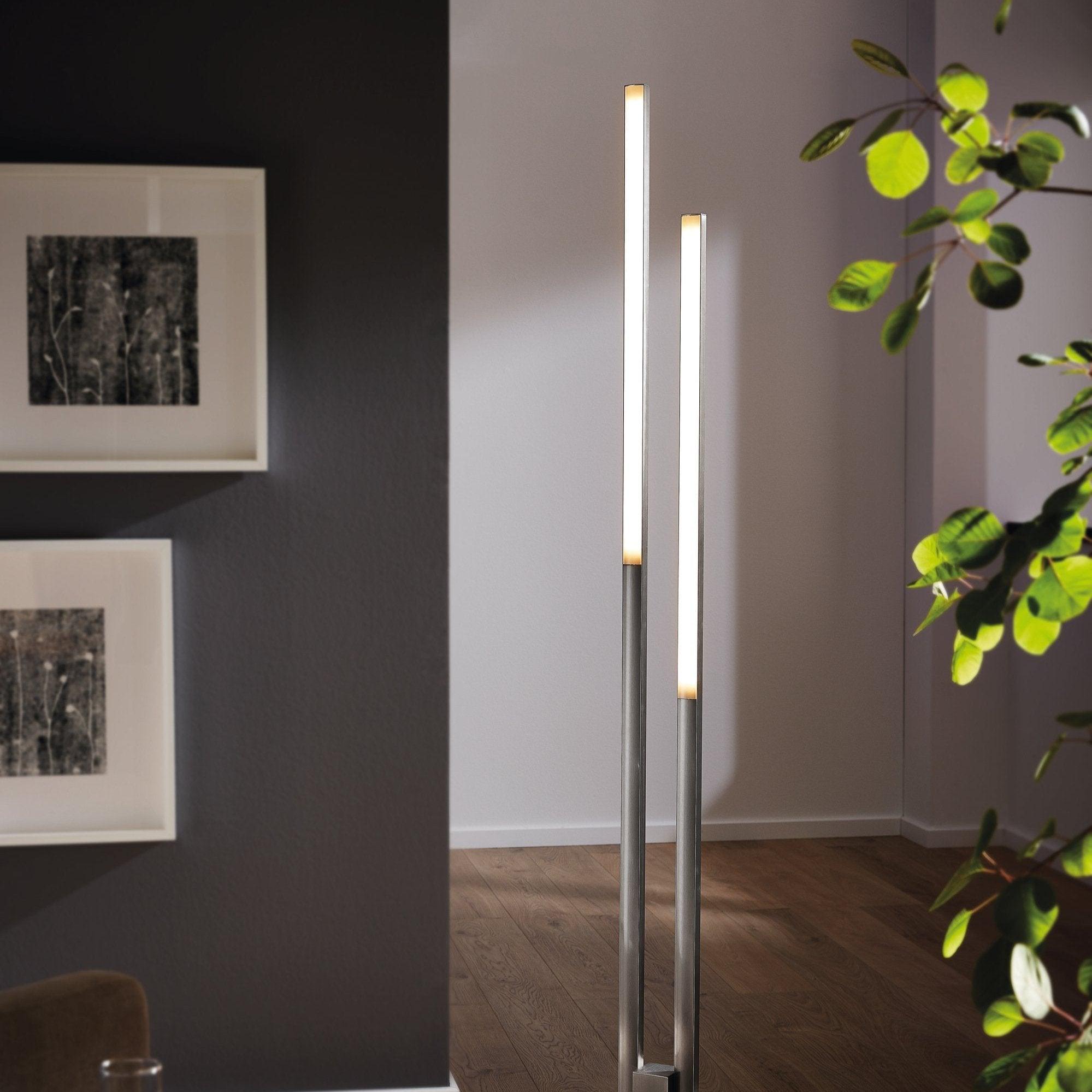 Eglo Connect Fraioli Z Smart LED Nickel Two Light Modern Floor Lamp - WiFi & App Controlled for Living Room, Bedroom, or Office Lighting