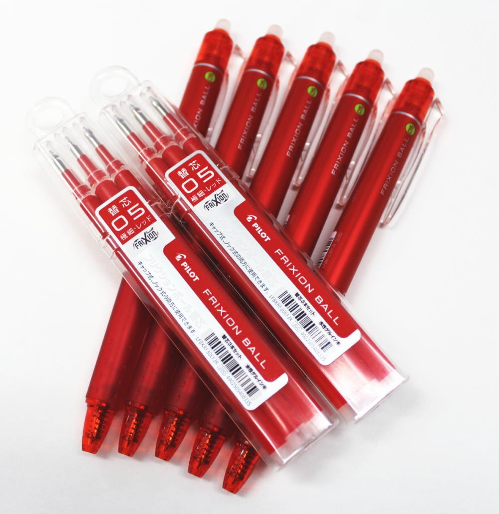 Pilot Frixion Ball Knock Retractable Erasable Gel Pens - 0.5mm Fine Point Red Ink - 5 Pens & 6 Refills Value Pack - Perfect for Note Taking, Journaling, and Office Work