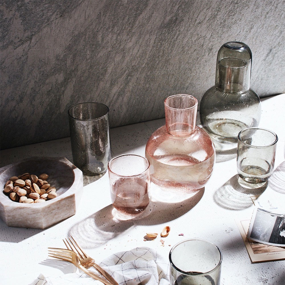 Hand Blown Glass Carafe & Cup Set - Elegant Petal Design for Wine, Water, or Juice - Perfect for Dining, Gifting, and Home Decor