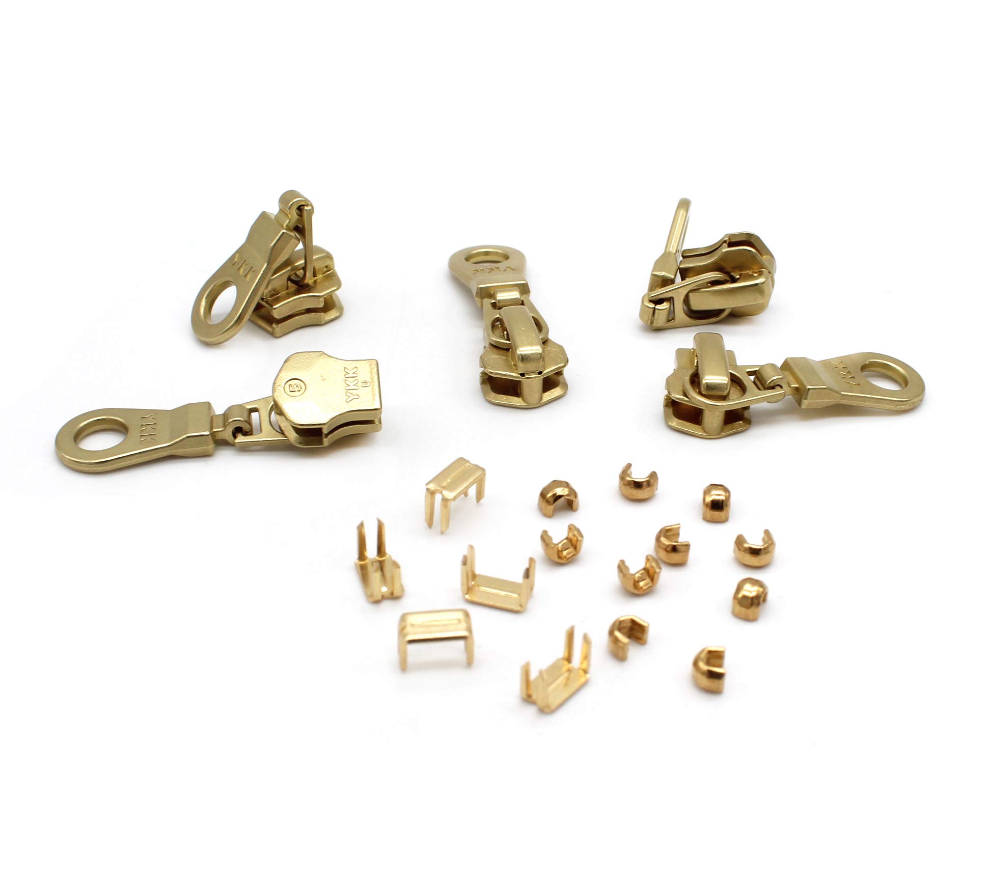 YKK #5 Brass Auto Lock Zipper Sliders Repair Kit - 5 Pack with Top & Bottom Stoppers - Made in USA - Perfect for Jackets, Bags & Outdoor Gear Repair