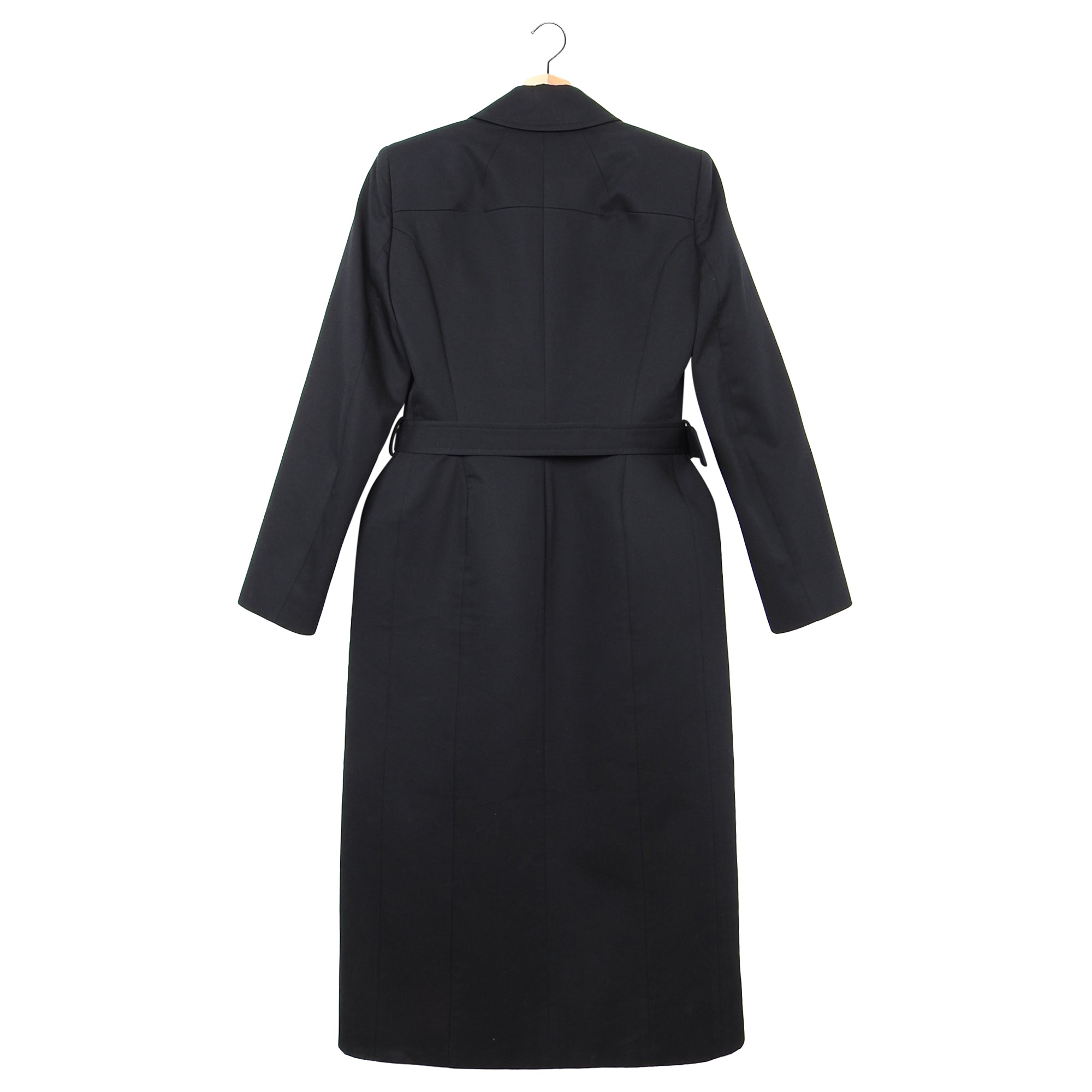 Balenciaga 2018 Black Cotton Sculpted Hip Belted Spring Coat Women's Size FR36 / US 2 - Perfect for Spring Fashion & Evening Outfits