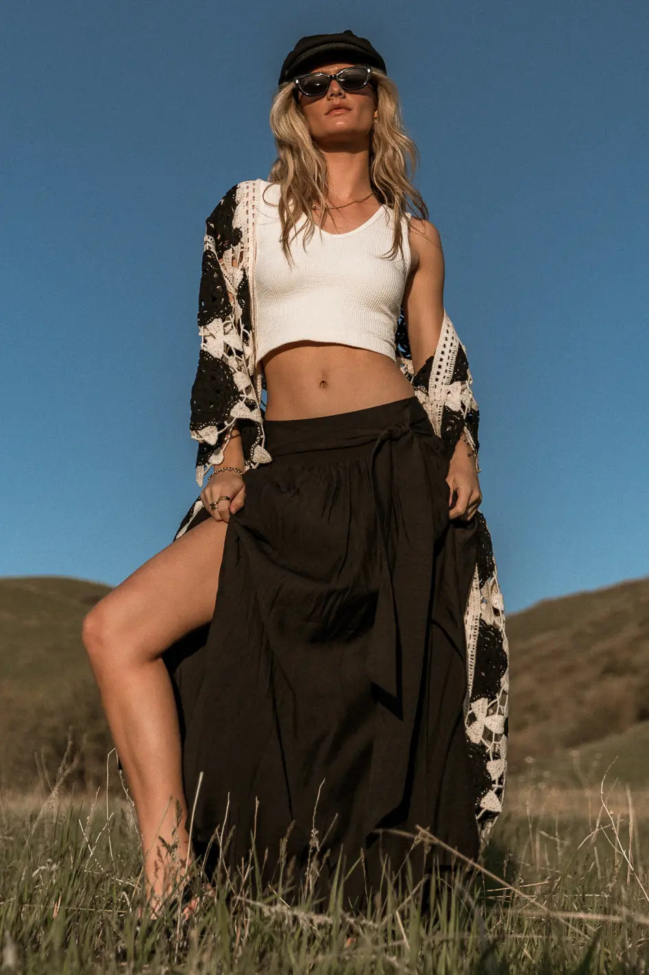 Kiri Double Slit Black Skirt for Women | Elegant High Waist Flowy Midi Skirt | Perfect for Office, Date Night & Evening Events