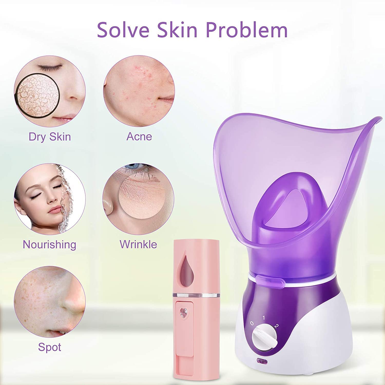 Nano Ionic Facial Steamer for Deep Cleansing & Moisturizing - Hot Mist Face Humidifier with Blackhead Remover Kit for Women & Men (Purple) | Perfect for Spa Days, Skincare Routine & At-Home Facial Treatments