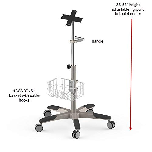 Premium Adjustable Rolling Stand for iPad Pro 12.9 & Tablets - Sturdy Mobile Holder with Storage Basket - Perfect for Home Office, Kitchen, Bedroom & Studio Use