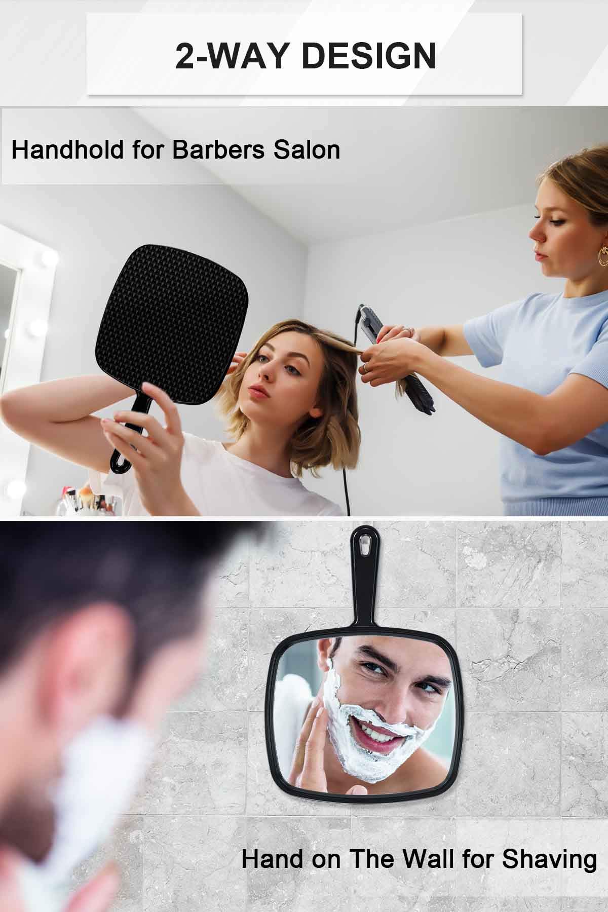 Mirrornova Extra Large Square Hand Mirror with Handle - Professional Barber & Hairdressing Mirror for Salon, Home Styling, Makeup Application & Travel Use