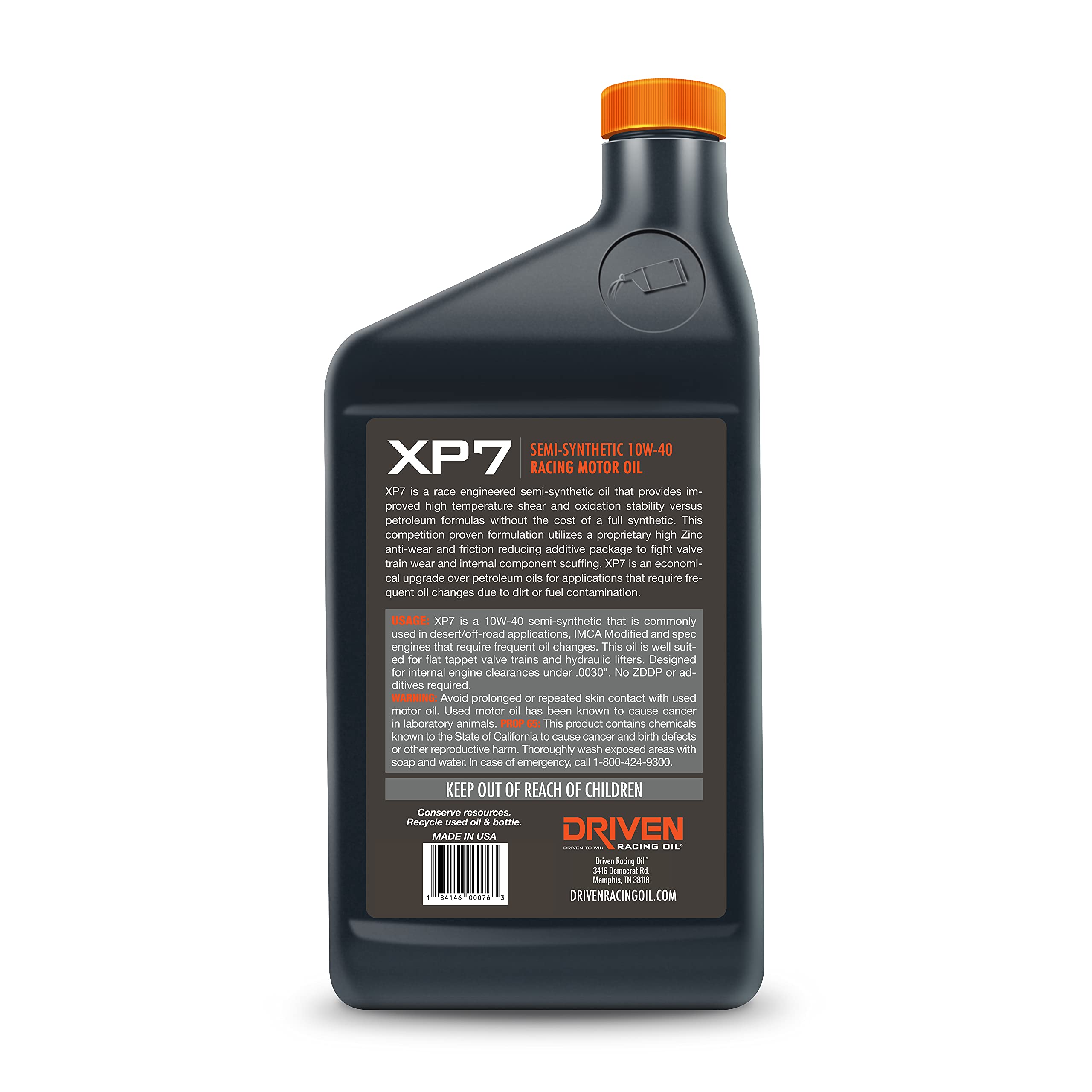 Driven Racing Oil XP7 Semi-Synthetic 10W-40 Motor Oil - 6 Quart Bottles for High Performance Engines | Ideal for Racing, Motorcycles & Classic Cars