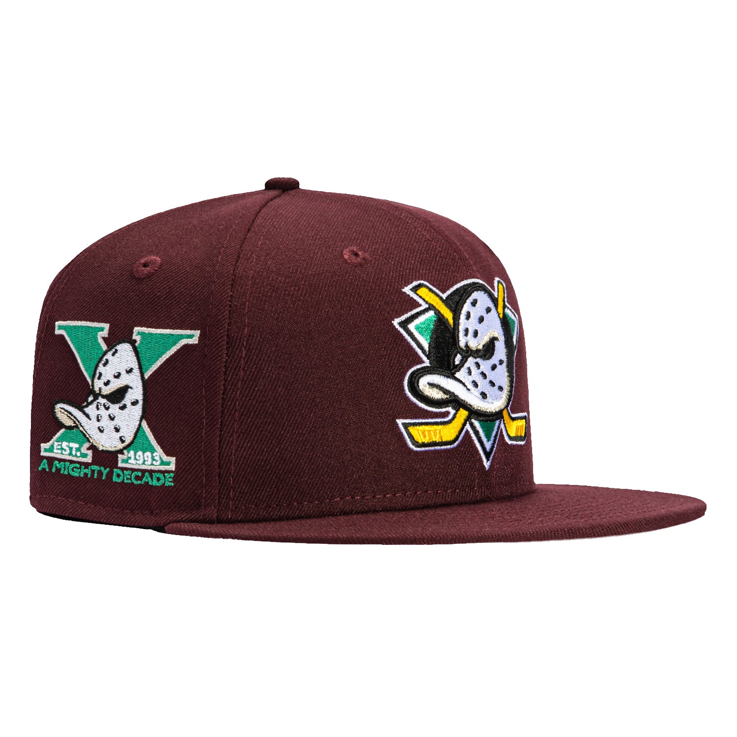 New Era 59Fifty Anaheim Ducks 10th Anniversary Inaugural Patch Hat - Maroon NHL Hockey Cap for Men & Women - Perfect for Games, Collecting & Fan Gifts