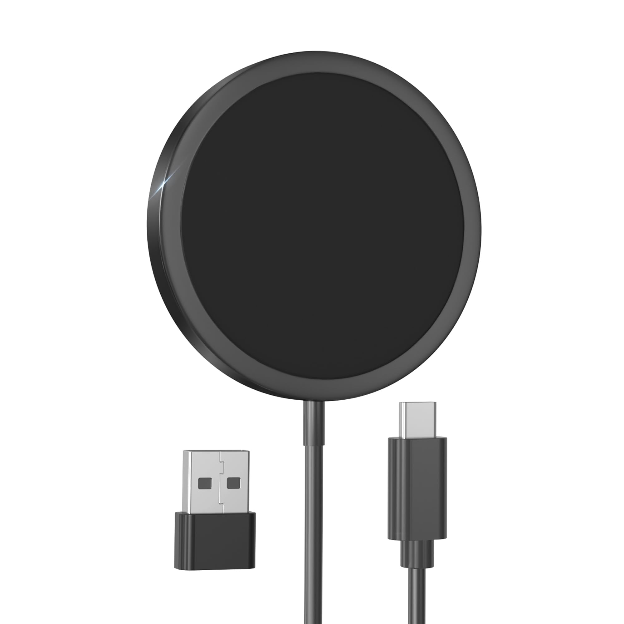 15W Fast Wireless Charger for iPhone with MagSafe - Magnetic USB-C Charging Pad Compatible with iPhone 16/15 Pro Max/14/13/12 & AirPods (Black) | Perfect for Home, Office & Travel Charging