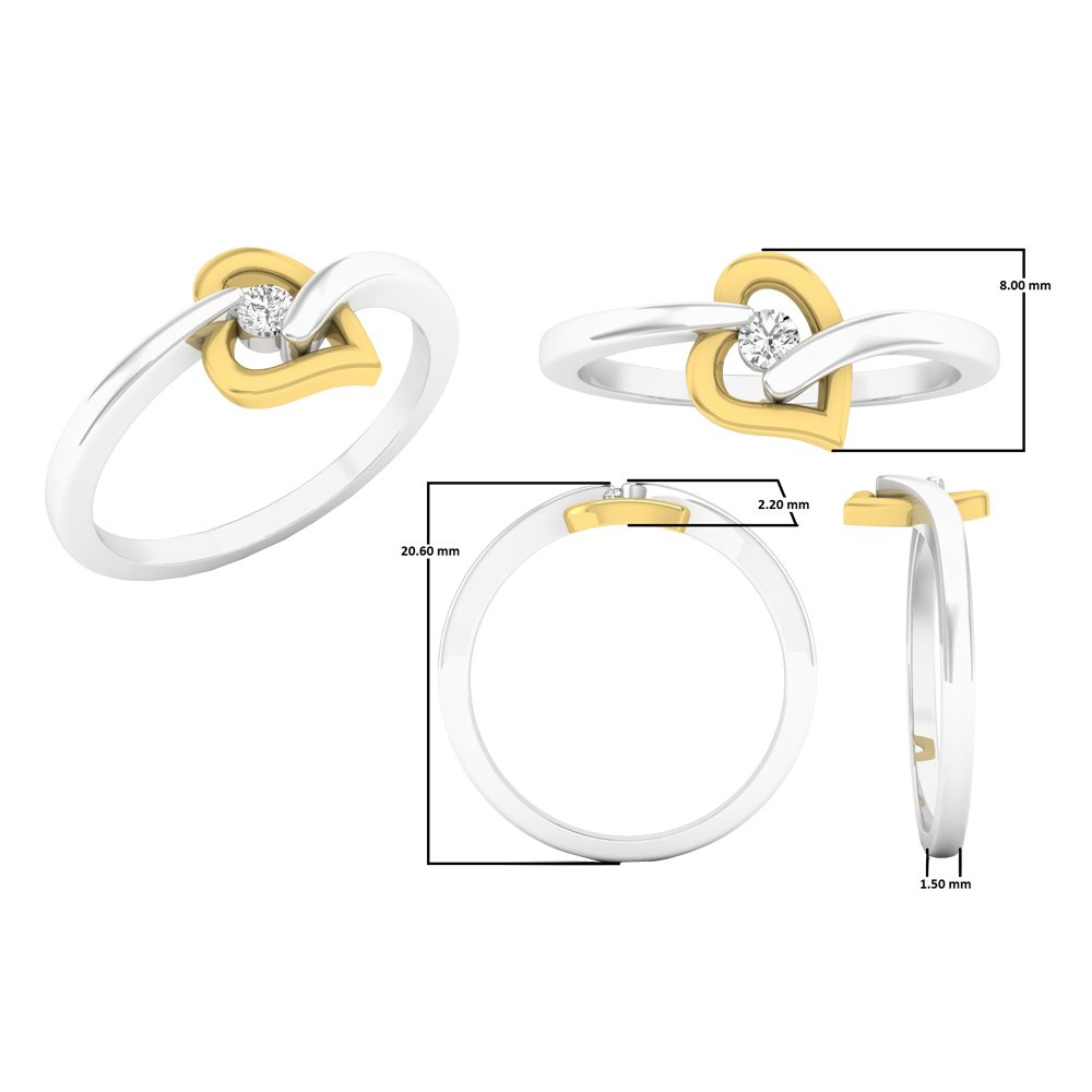 0.06 Cttw Round White Diamond Heart Promise Ring for Women - 10K White & Yellow Gold - Elegant Gift for Anniversary, Engagement, Valentine's Day