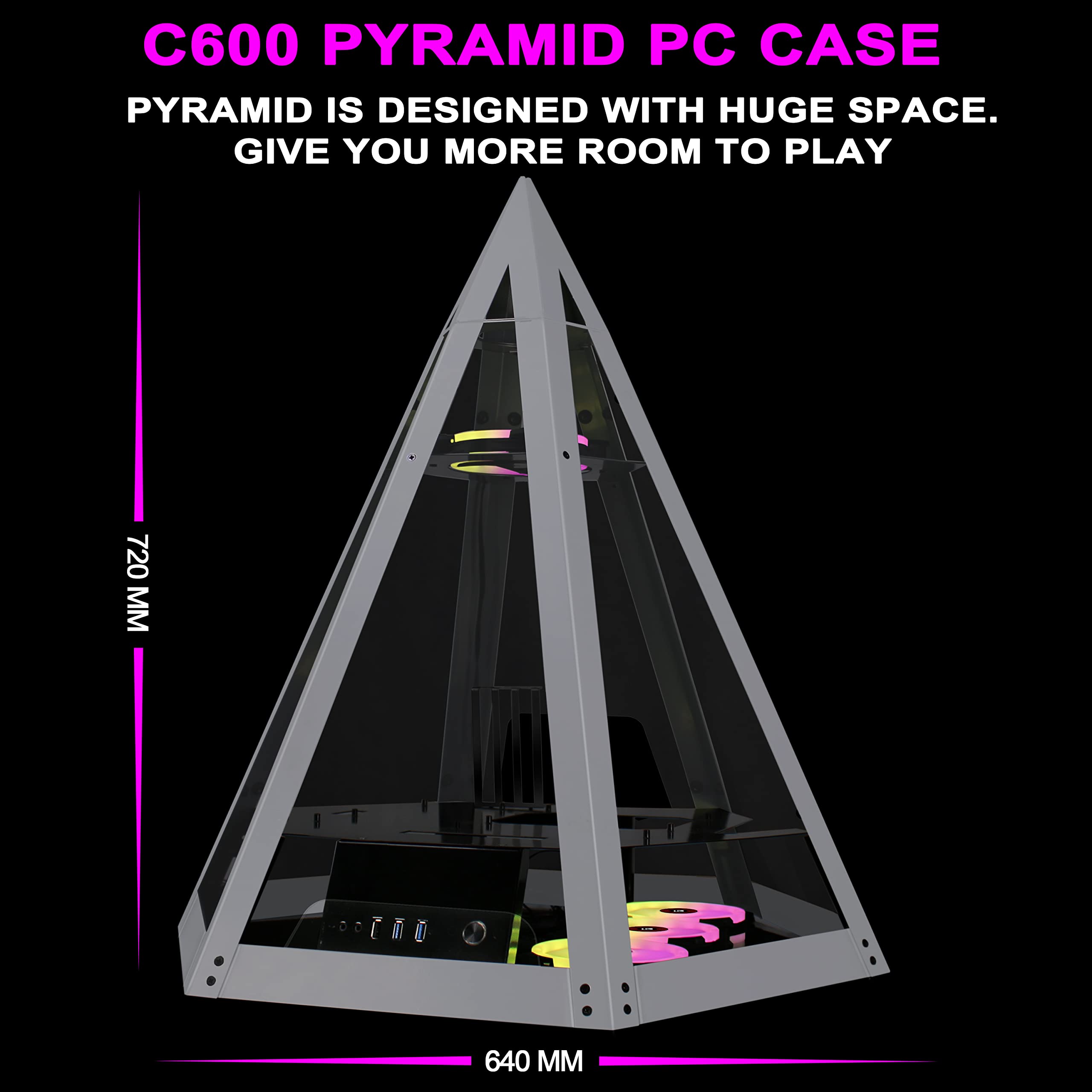 KEDIERS Diamond Pyramid ATX Mid Tower PC Case - Innovative Gaming Computer Case with Tempered Glass & RGB Lighting, High Airflow Design for Gaming PCs (Model C600) - Perfect for Esports, Streaming & High-Performance Gaming Setups