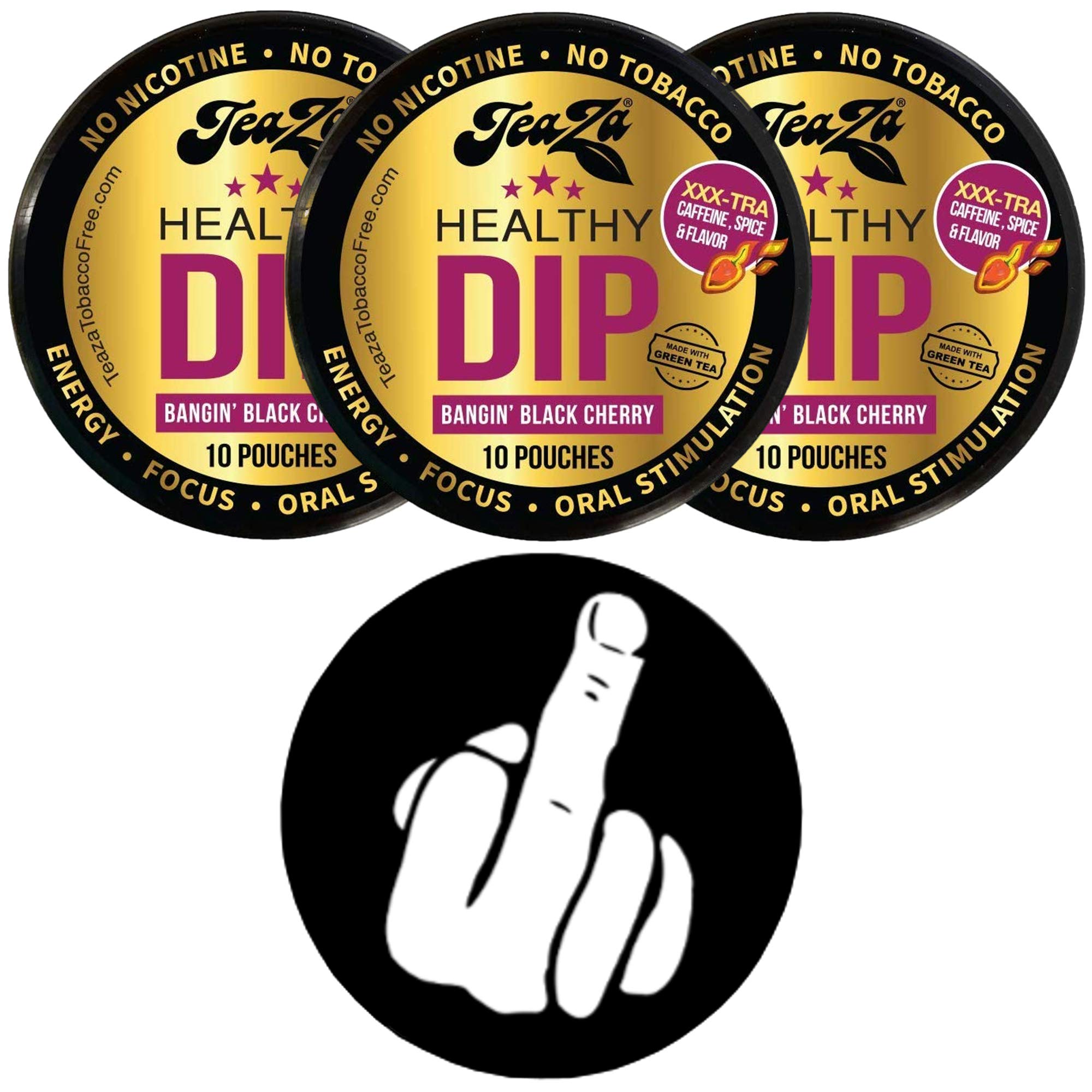 TeaZa Herbal Pouch Bangin Black Cherry Tea - 3 Cans with DC Crafts Nation Skin Can Cover (Middle Finger Design) - Perfect for Home Relaxation, Office Breaks & Gifts