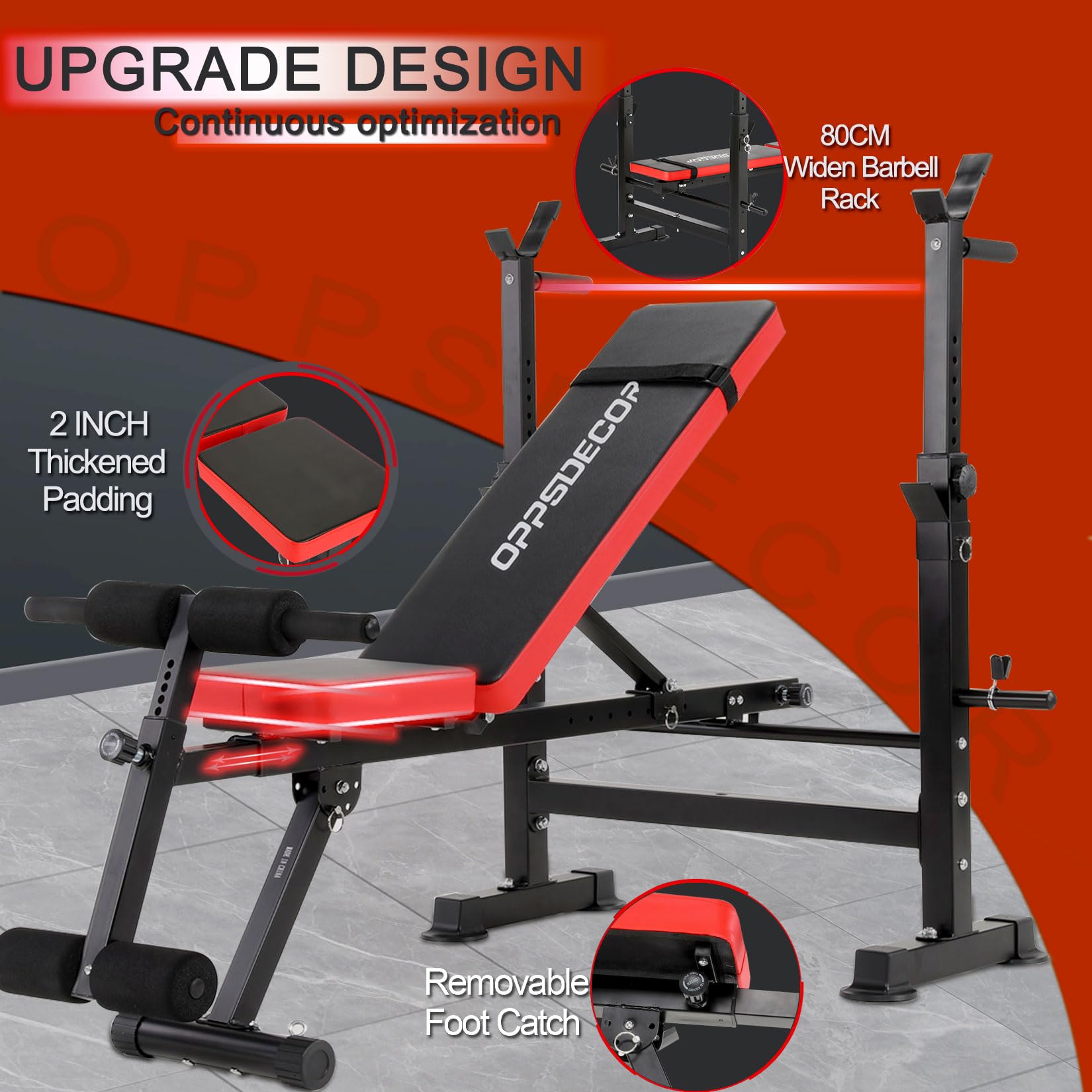 OPPSDECOR 8-in-1 Adjustable Weight Bench Set - 660lbs Capacity Olympic Workout Bench with Squat Rack, Leg Developer & Preacher Curl - Foldable Home Gym Equipment for Strength Training & Full Body Workouts