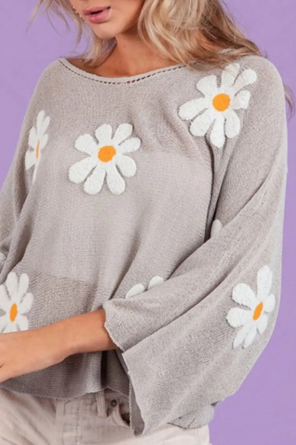 BiBi Floral Embroidered Loose Fit Knit Top for Women | Soft Casual T-Shirt | Perfect for Spring Outfits & Boho Style